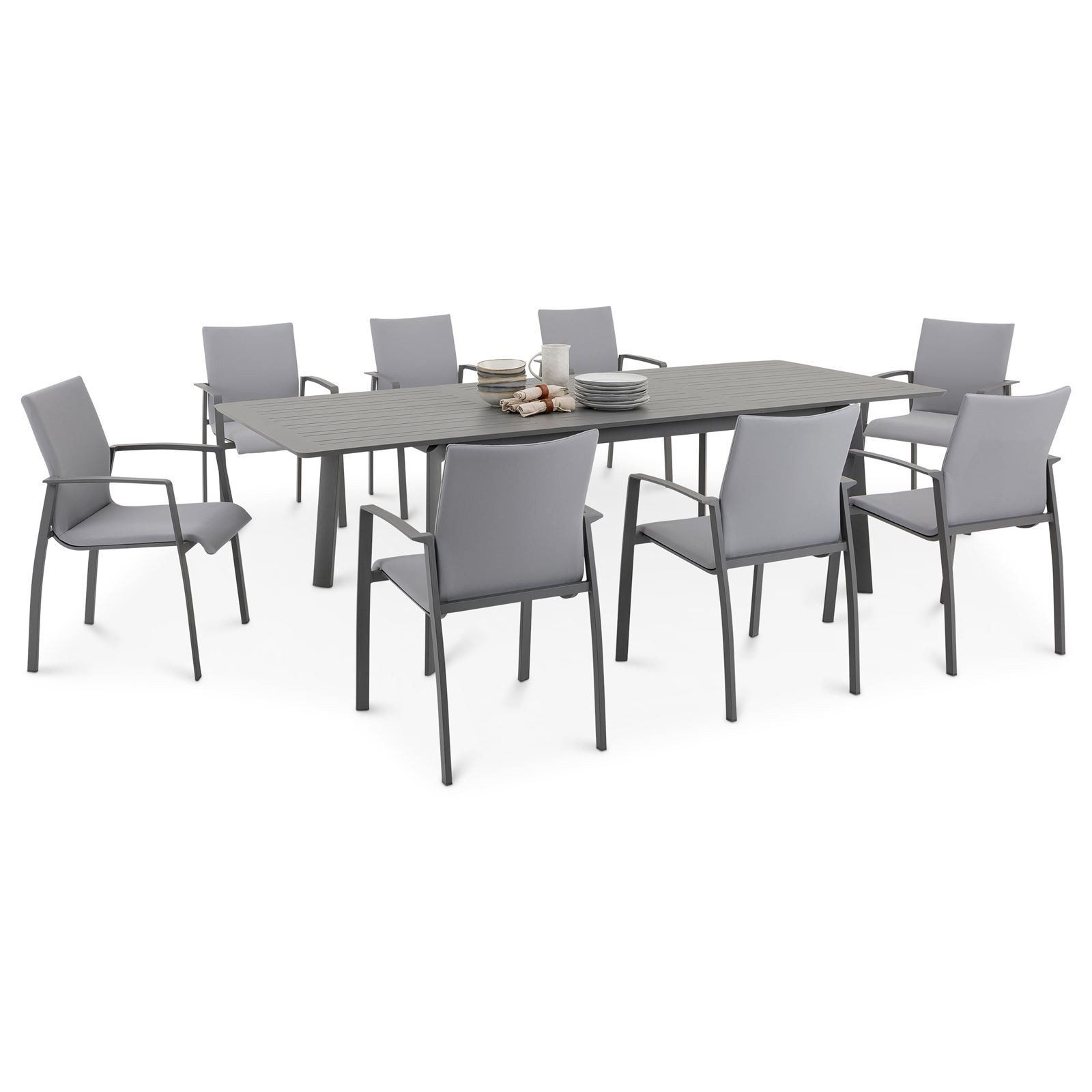 IDIMEX Garten-Essgruppe VERANO, Gartenmöbel Set mit ausziehbarem Tisch & 8 Stühlen anthrazit