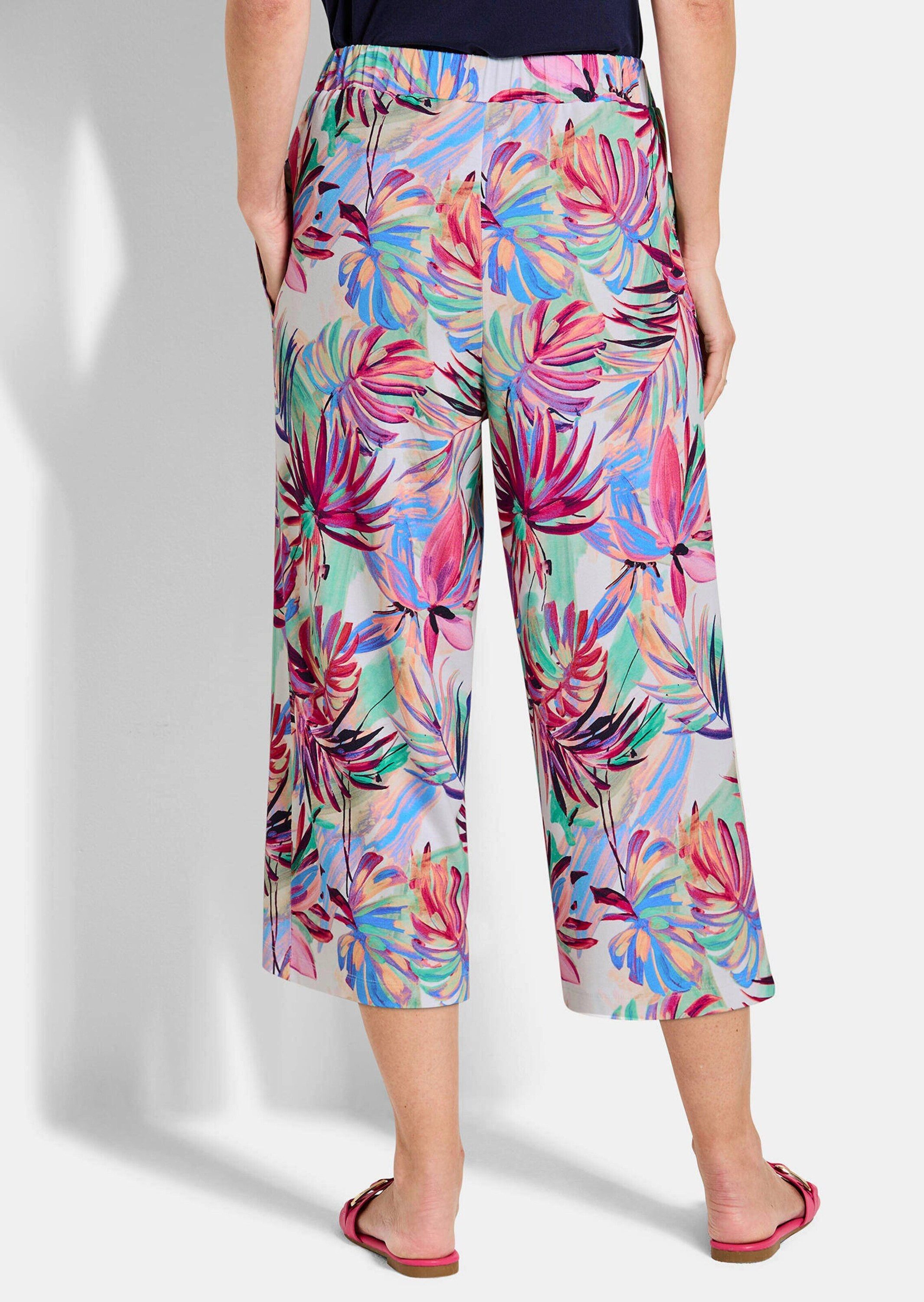 GOLDNER Schlupfhose Jerseyhose mit Palmen-Print Stretchhose mit elastischem Bund, Eingriffstaschen und 7/8-Länge