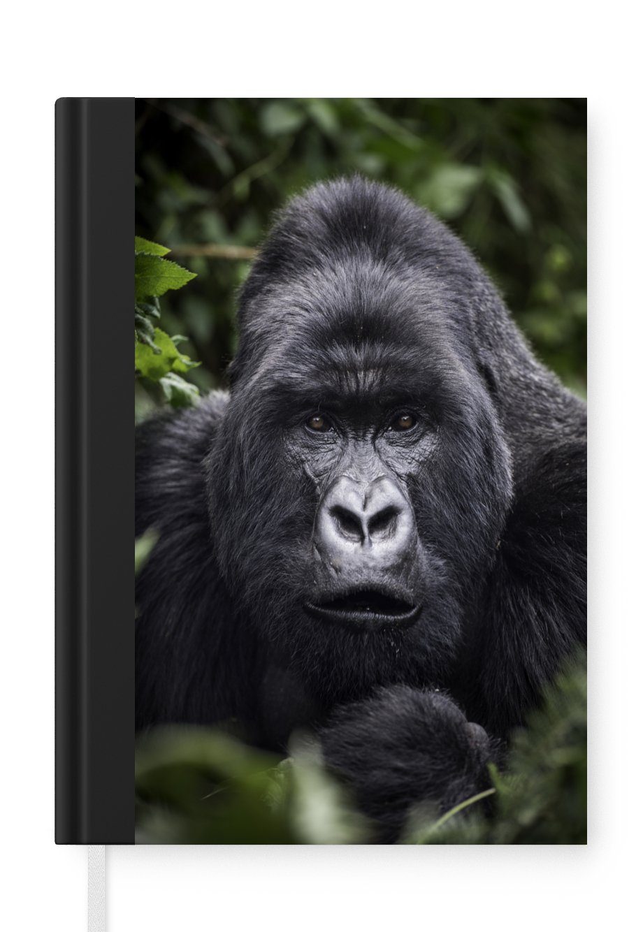 MuchoWow Notizbuch Gorilla schaut mit seinen perlweißen Augen in die Kamera, Journal, Merkzettel, Tagebuch, Notizheft, A5, 98 Seiten, Haushaltsbuch