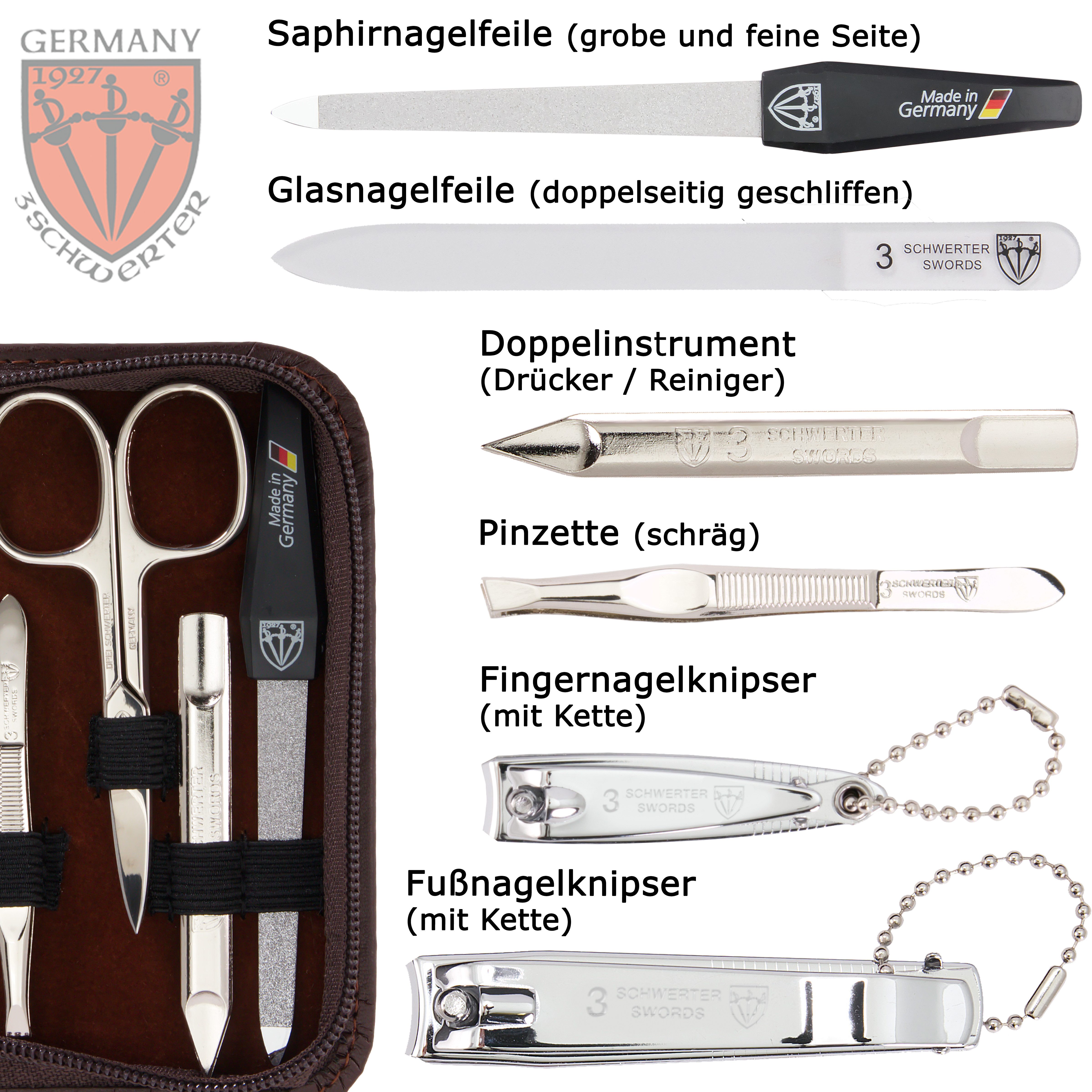 3 SCHWERTER Maniküre-Etui Nagelpflege, Maniküre Set "Berlin" mit Etui, 8 tlg., hochwertiges Nagelset, Made in Germany