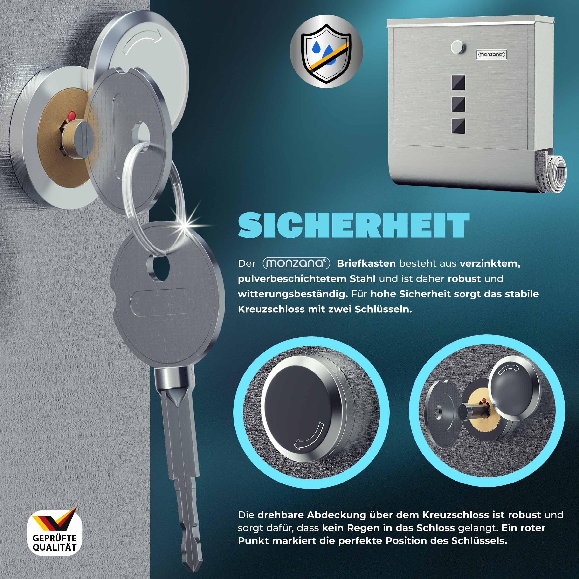 monzana Wandbriefkasten, Silber Edelstahl mit Zeitungsfach günstig online kaufen