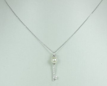 LUISIA® Kette mit Anhänger Filigrane Damen Halskette mit Strass Perlen Schlüssel - 925 Silber Schmuck mit Zirkonia Anhänger (inkl. Schmuckbox)