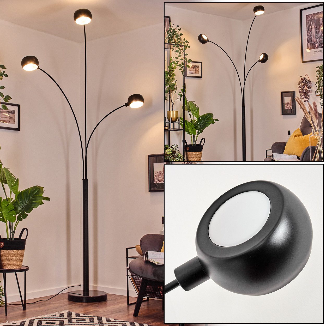 Stehlampe Stehlampe aus Metall in Schwarz/Weiß im Retro/Vintage-Design
