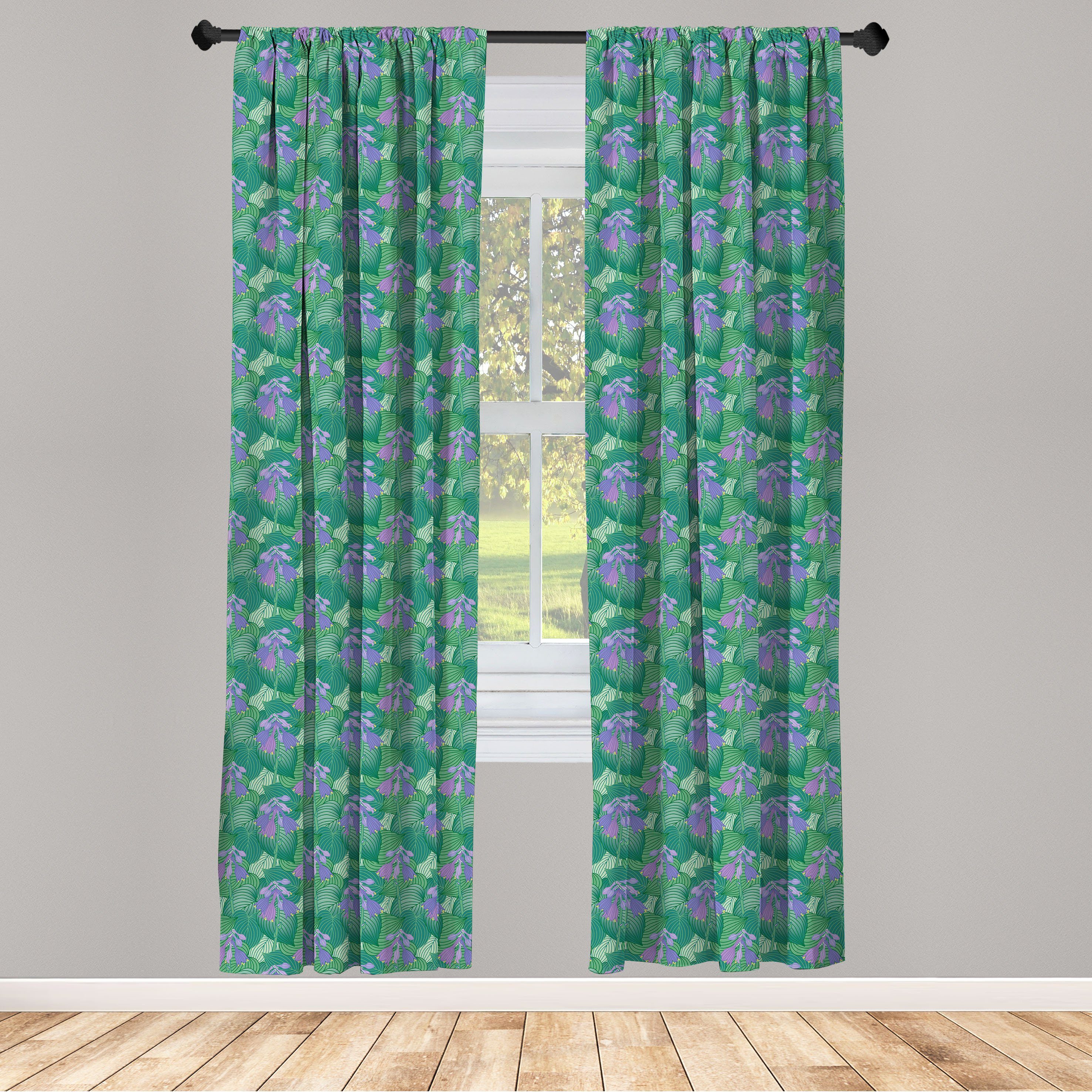 Gardine Vorhang für Wohnzimmer Schlafzimmer Dekor, Abakuhaus, Microfaser, Botanisch Blühende Pflanzen Hosta