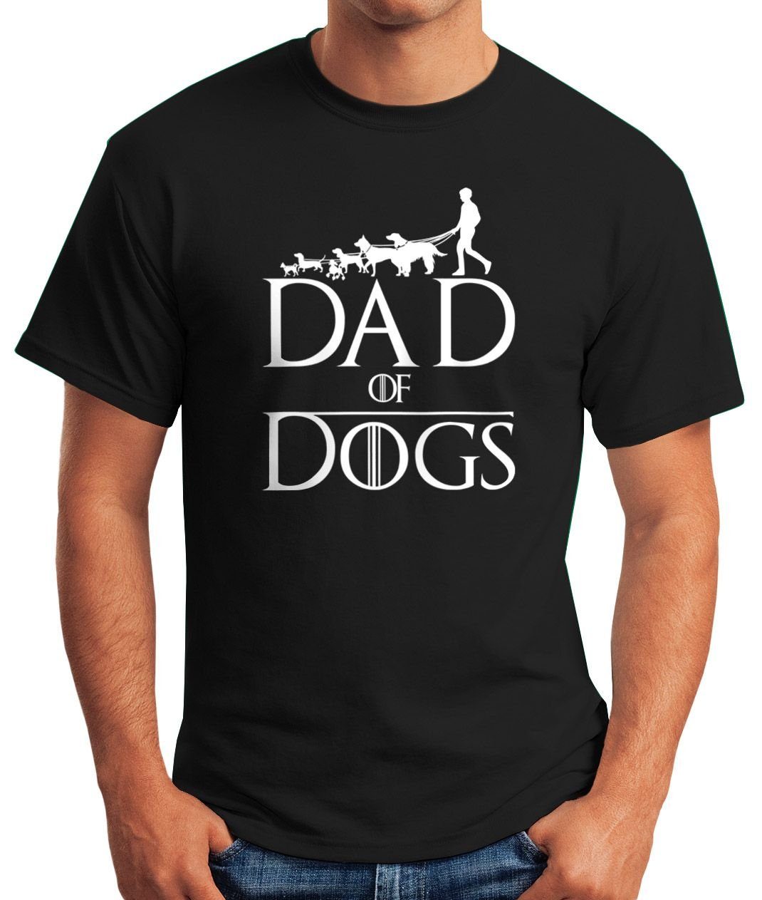 MoonWorks Print-Shirt Herren T-Shirt Hunde Motiv Spruch Dad of Dogs lustiges Gassi Shirt Moonworks® mit Print