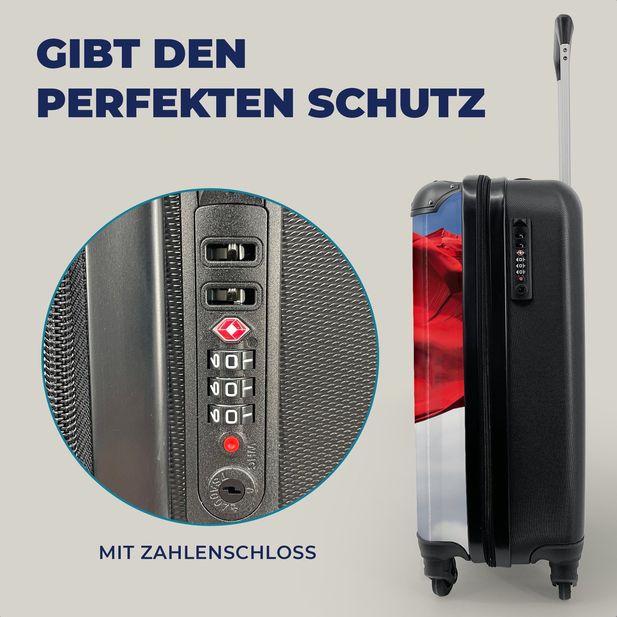 MuchoWow Handgepäckkoffer Eine türkische Flagge im Wind, 4 Rollen, Reisetasche mit rollen, Handgepäck für Ferien, Trolley, Reisekoffer