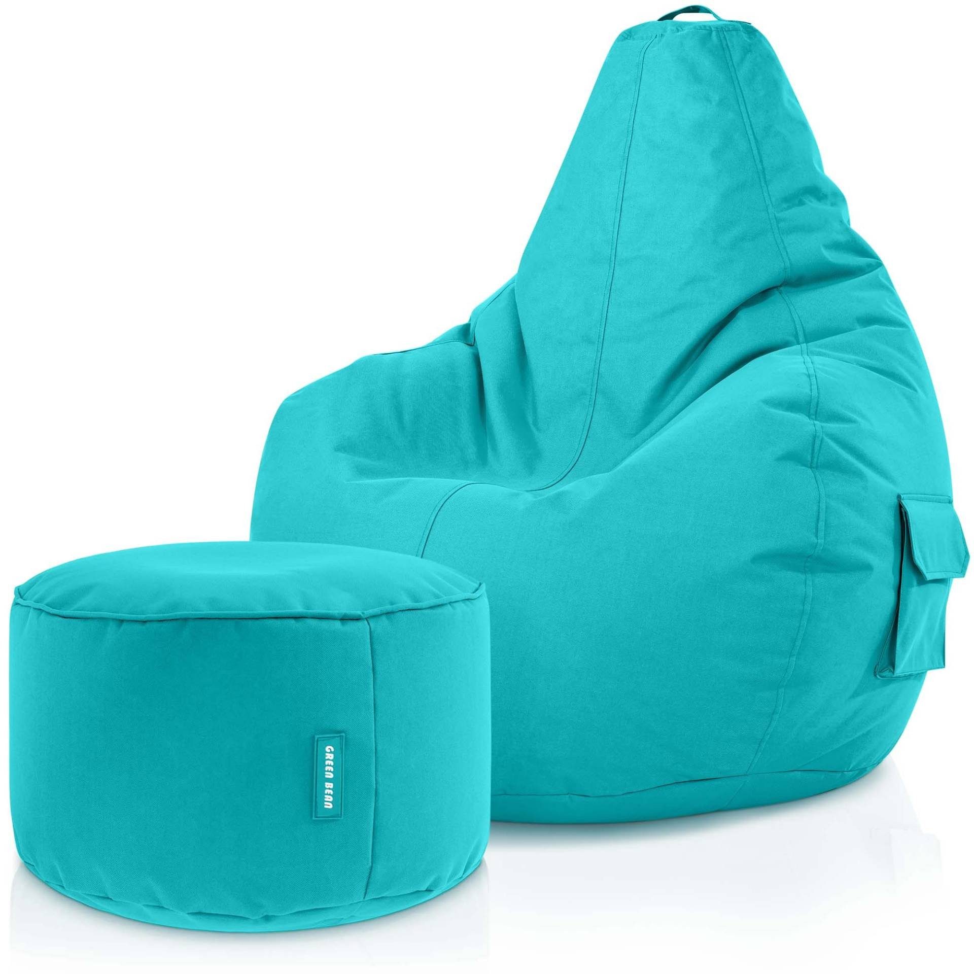 Green Bean Gaming Chair Cozy + Stay, Set Sitzsack mit Sitzhocker, Sitzkissen, Relax-Sessel Türkis