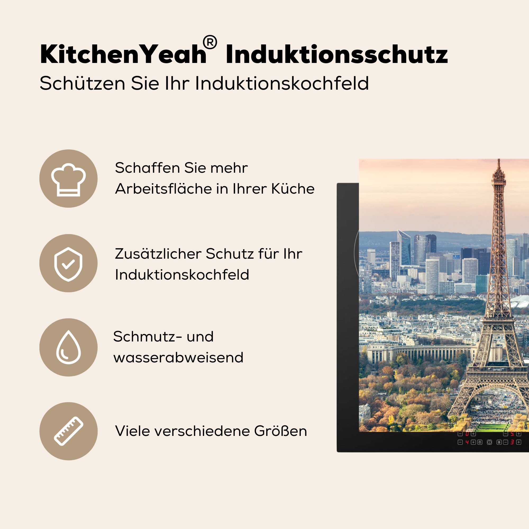 MuchoWow Herdblende-/Abdeckplatte Eiffelturm - für (1 küche tlg), Vinyl, cm, Ceranfeldabdeckung, Arbeitsplatte - Himmel, 78x78 Paris