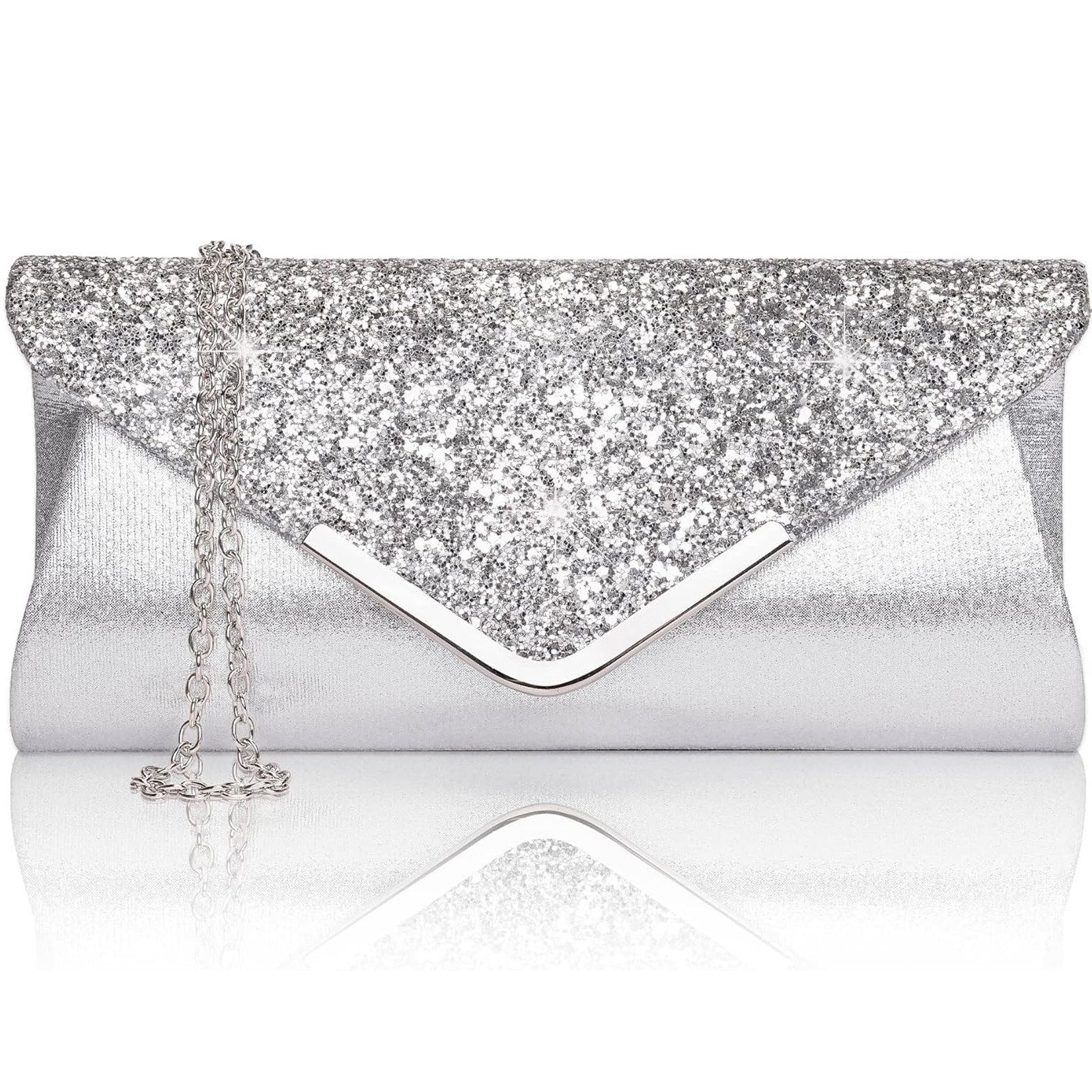 MOPUEA Abendtasche Pailletten Clutch Damen Abendtasche Schulter Umhängetasche (Einzelpack, 1 x Glitzer Clutch mit abnehmbarer Schulterkette), Glitzernd, elegant, vielseitig, leicht, große Kapazität