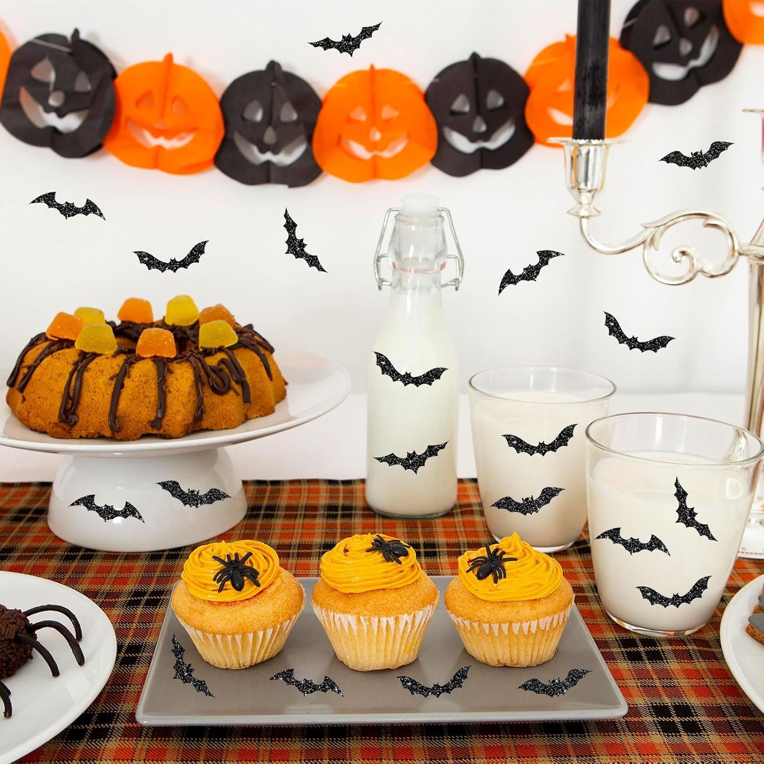 FOUORTUNATE-BEE Dekohänger 500 Halloween Glitzer-Aufkleber mit Fledermäusen für Kinder, Halloween Fledermaus-Sticker für Partys, Umschläge & Notizbücher – Bild 4 von 5