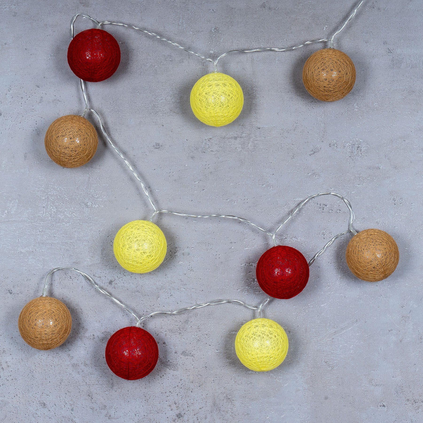 Levandeo® Lichterkette, 10er Lichterkette LED Ø6cm Kugeln Girlande Lampions Baumwolle Rot