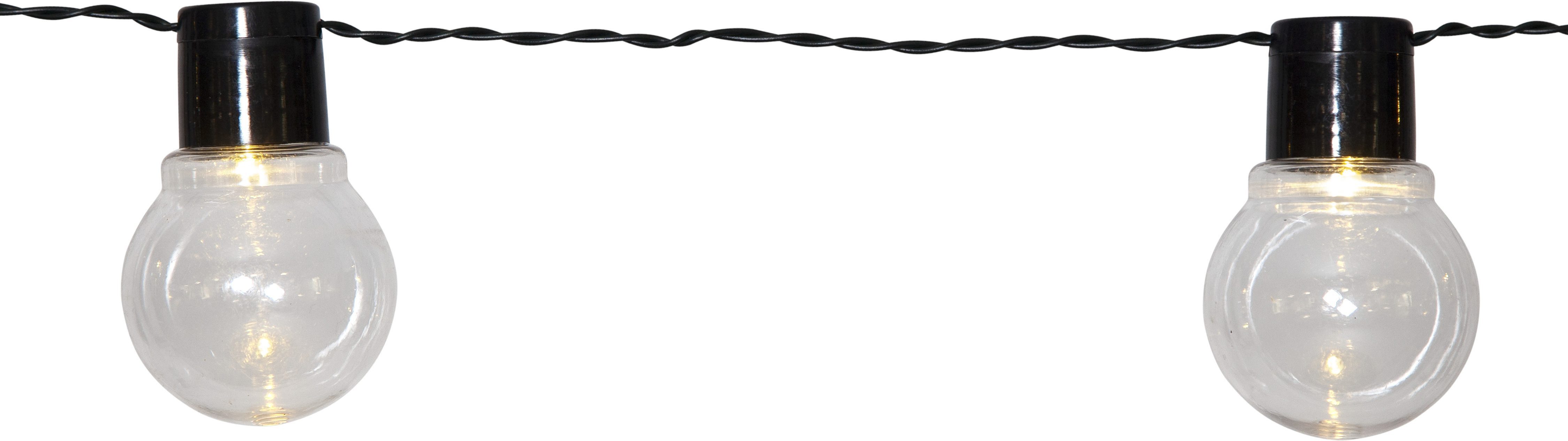 STAR TRADING LED-Lichterkette Partaj Solar, 10-flammig, Ø 5 cm, ca. 1,8 m + 2 m Zuleitung, klar, Kunststoff, Akku, outdoor