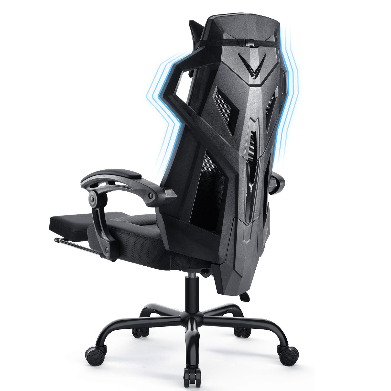 GTPLAYER Bürostuhl Ergonomischer Schreibtischstuhl Gamingstuhl Drehstuhl, mit Verbindungsarmlehnen, Verstellbarer Lordosenstütze und Kopfstütze