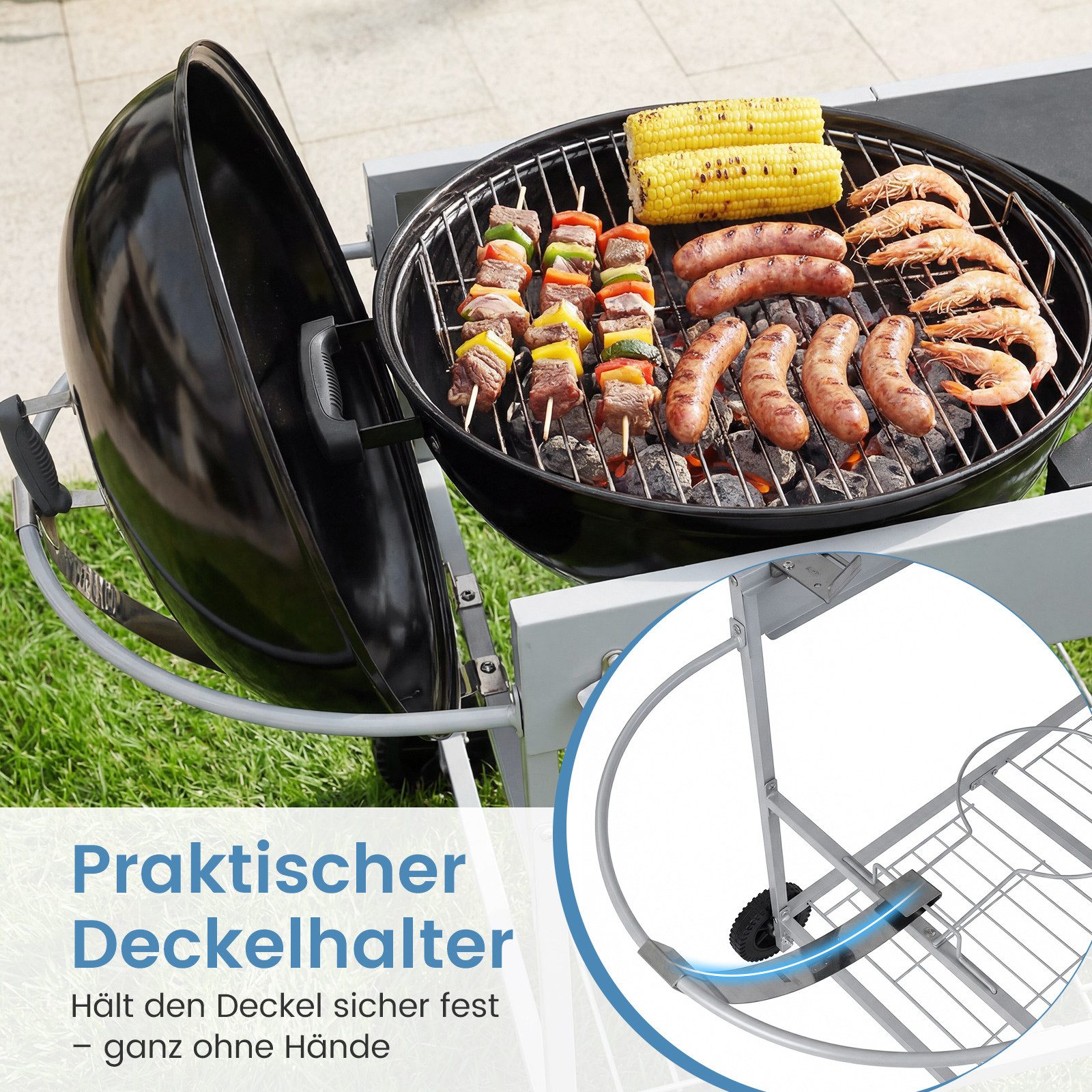 COSTWAY Grillablagetisch, Grillwagen Outdoor, Grilltisch mit 4 Rollen