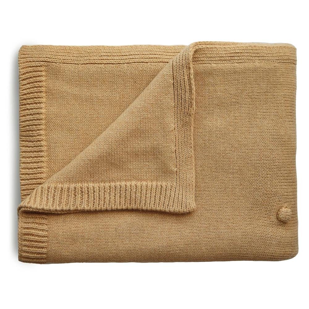 Wolldecke Gestrickte Babydecke Mustard Melange, Mushie