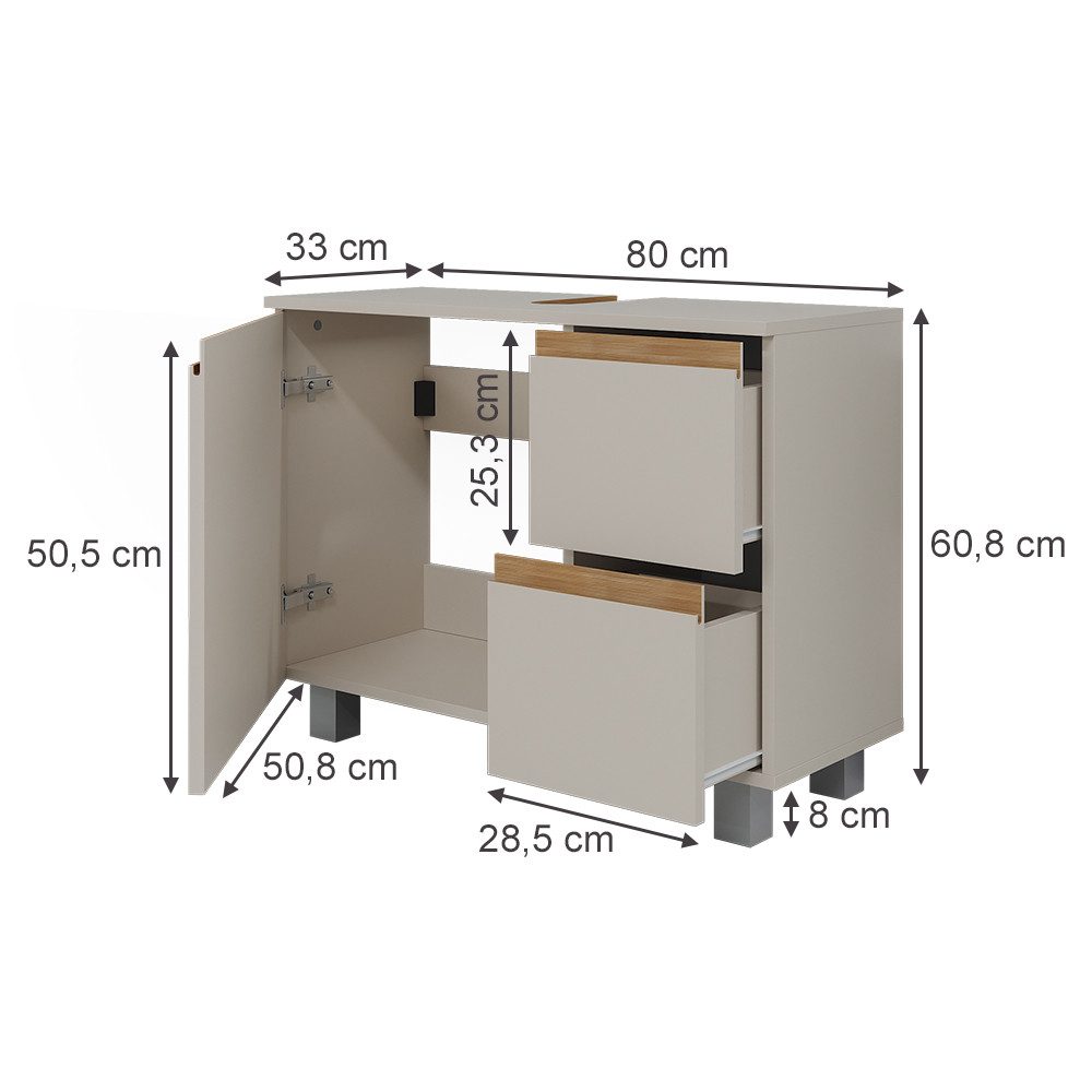 Vicco Waschbeckenunterschrank J-Shape, Cashmere/Artisan, 80 x 60.8 cm mit 2 Schubladen (1-St) – Bild 2 von 5