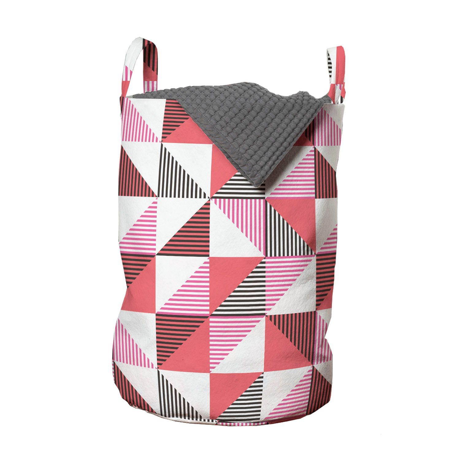 Abakuhaus Wäschesäckchen Wäschekorb mit Griffen Kordelzugverschluss für Waschsalons, Geometrisch Halbierte Striped Triangles