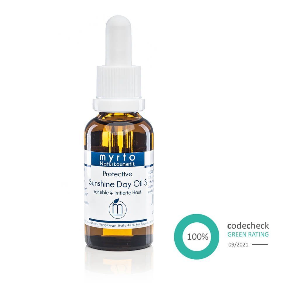 myrto Naturkosmetik Gesichtsöl myrto Protective Sunshine Day Oil S - mit pflanzlichem Lichtschutz, Bestbewertung bei Codecheck: 100% Grüner Ring