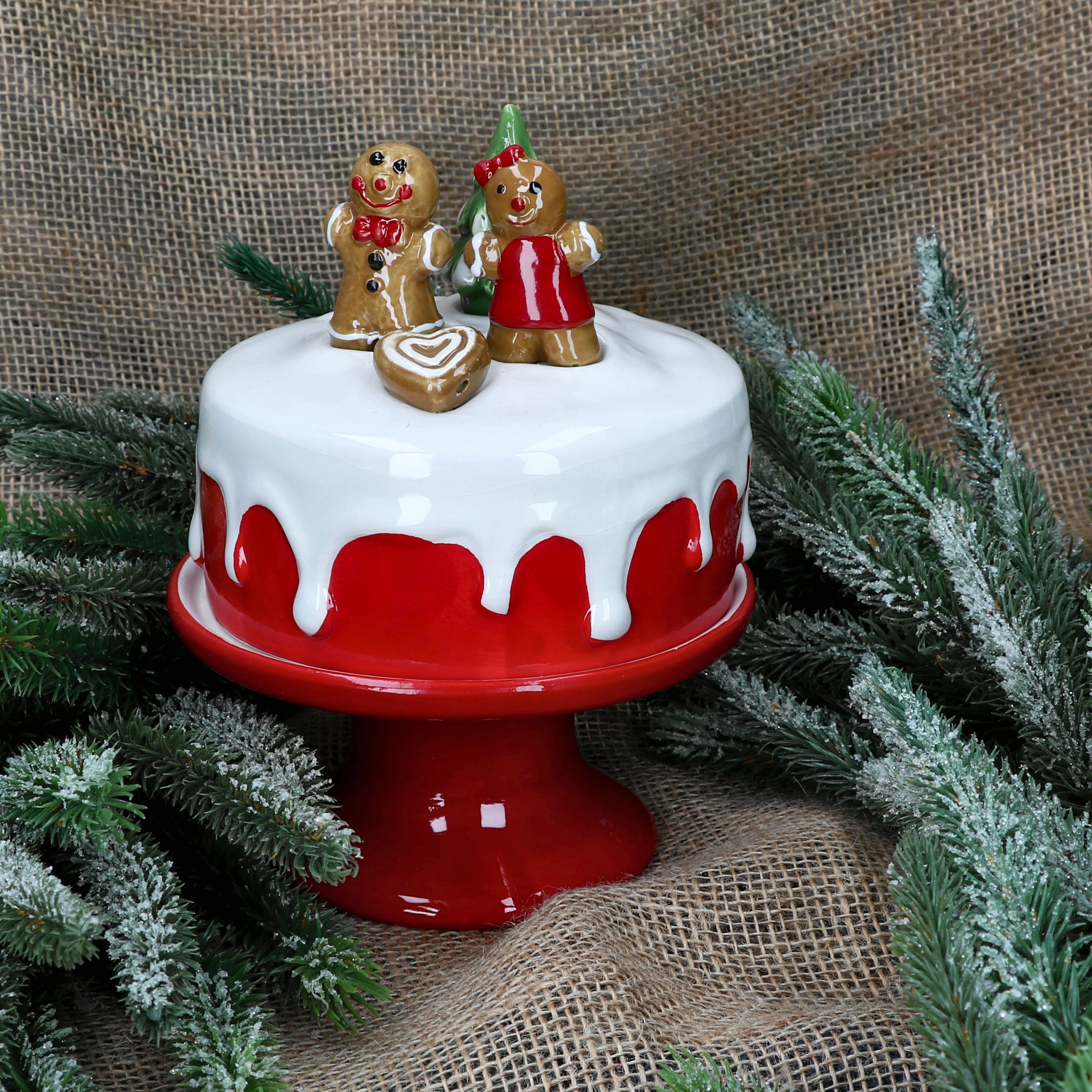 MamboCat Servierplatte Mini-Tortenplatte auf Fuß mit Lebkuchen & Tanne Steingut Weihnachten, Steingut – Bild 5 von 5