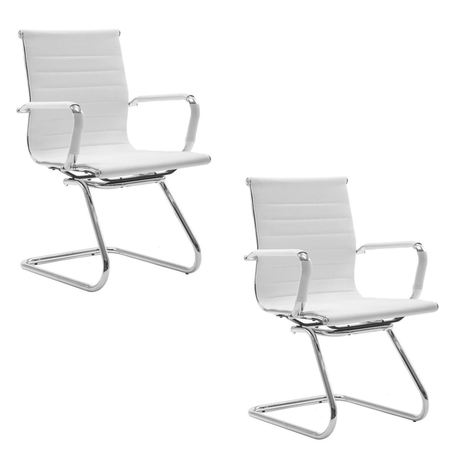 LuxusKollektion Besucherstuhl Freischwinger 2er Set PU Leder Besucherstuhl Armlehnen Büro Weiß 1