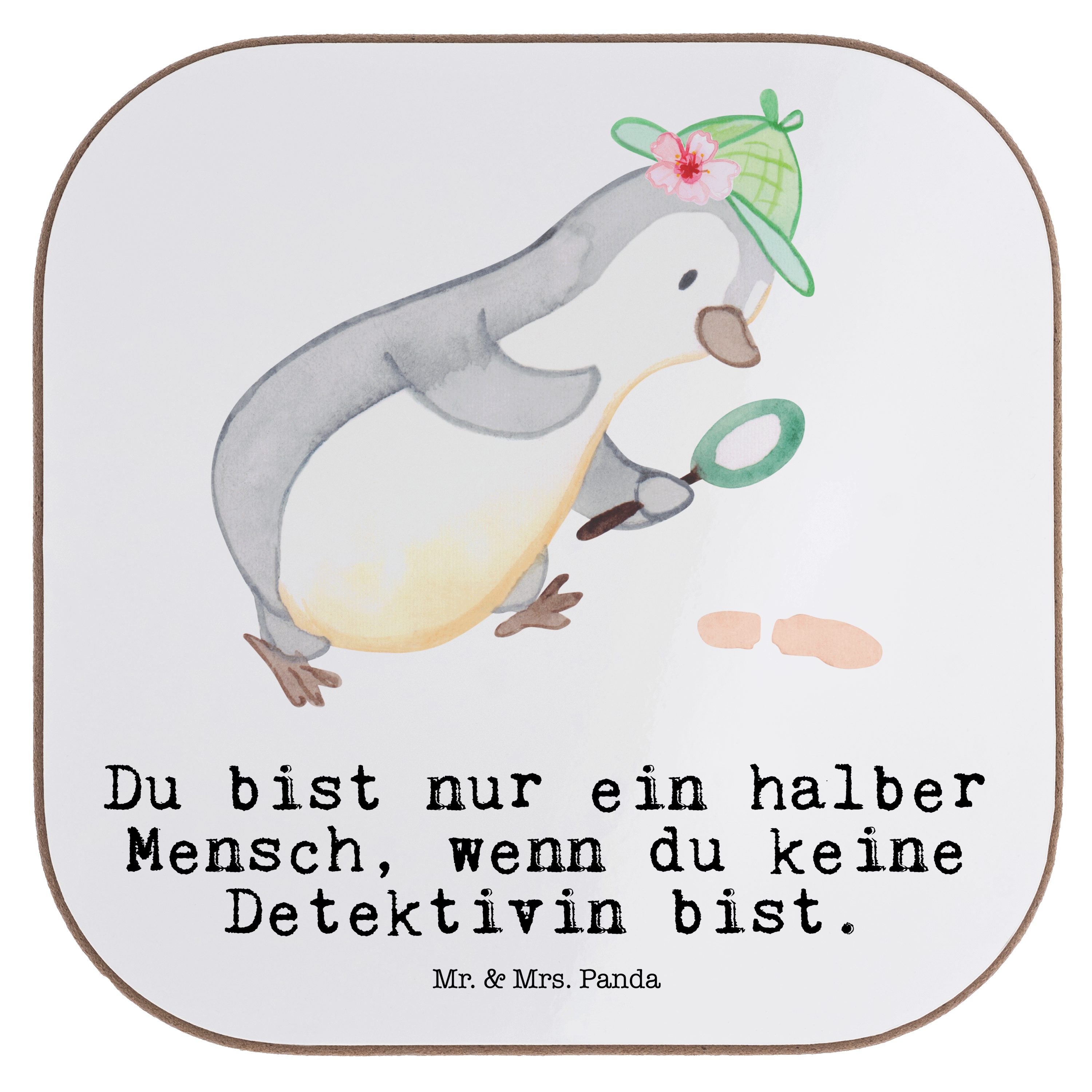 Mr. & Mrs. Panda Getränkeuntersetzer Detektivin mit Herz - Weiß - Geschenk, Firma, Wirtschaftsdetektei, Sc, 1-tlg.