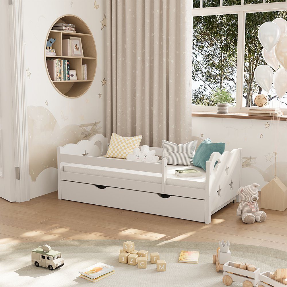 VitaliSpa® Kinderbett Jessica, Weiß, 70x140 cm mit Schublade und Matratze (3-tlg)
