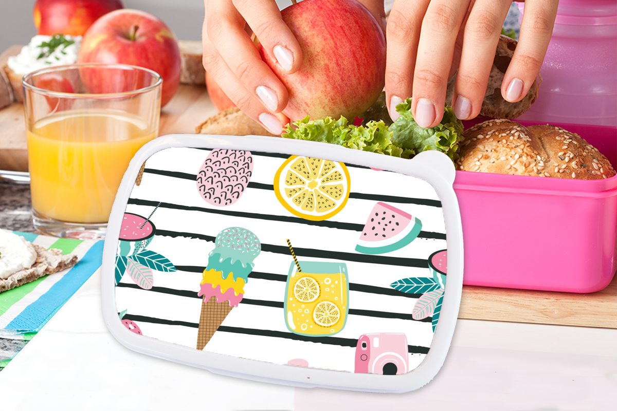 - Sommer Kunststoff Brotdose Snackbox, Erwachsene, - Mädchen, rosa Kunststoff, Kinder, Streifen, (2-tlg), MuchoWow Elemente für Lunchbox Brotbox