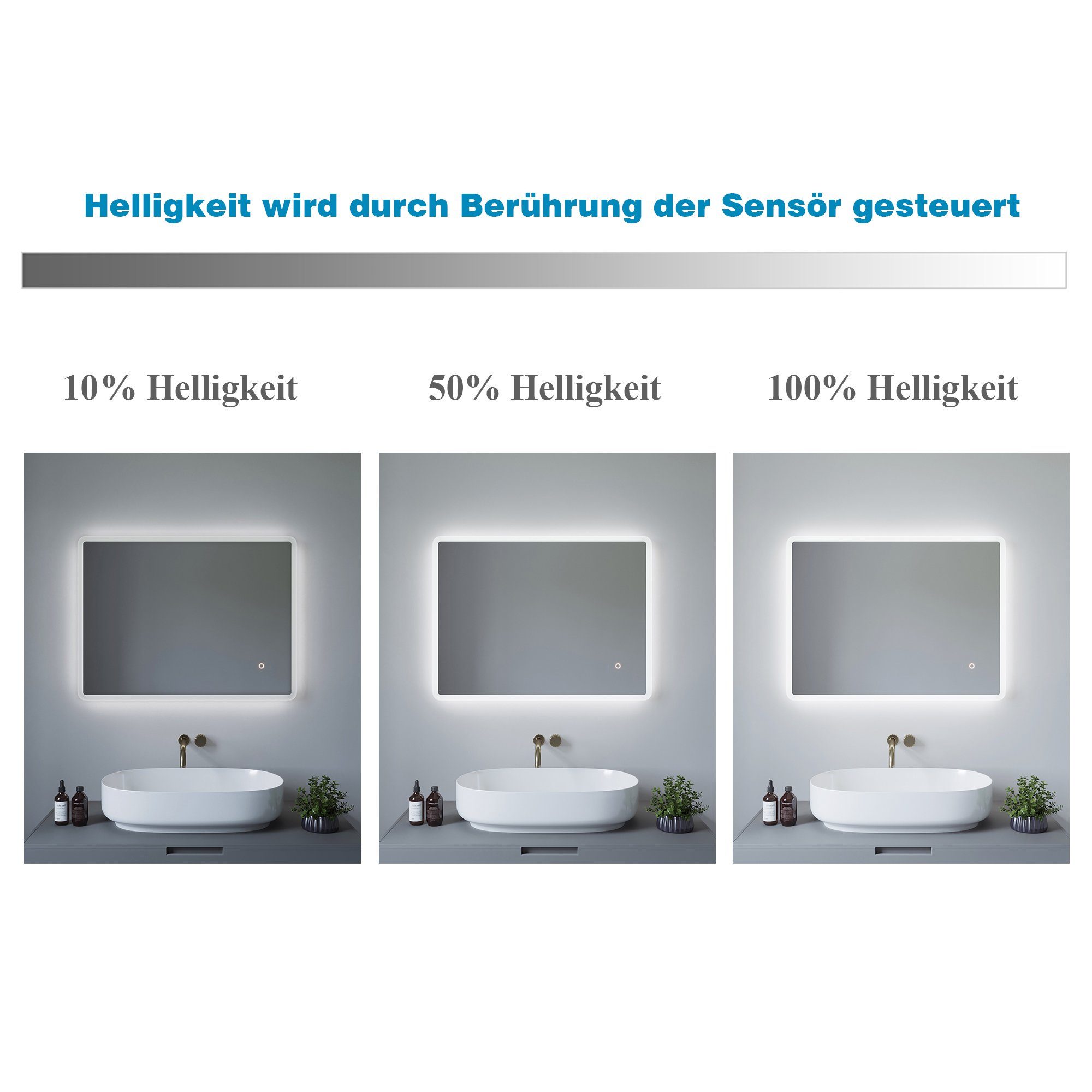 AQUALAVOS Badspiegel Led Badspiegel Touch Wandspiegel mit Beleuchtung 70x50cm Kaltweiß IP44, Touch-Schalter Dimmbar, Horizontale / vertikal Aufhängung – Bild 5 von 5