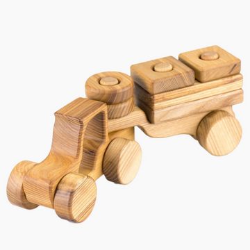 Lotes Toys Spielzeug-Transporter Steckspielzeug Holz Traktor mit Anhänger, (8-tlg), aus fein geschliffenem Eschenholz.