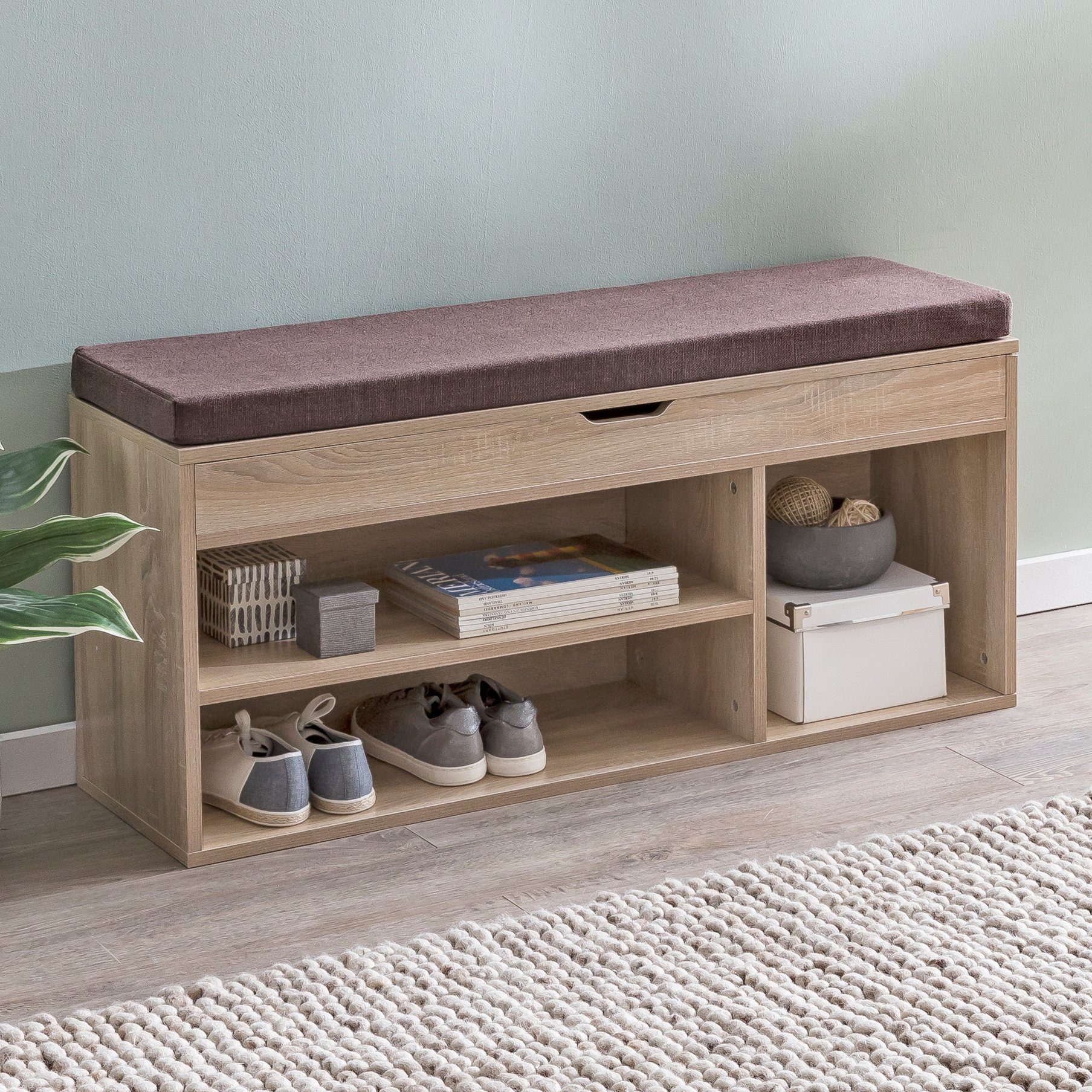 FINEBUY Schuhbank SuVa12018_1 104x51x32 cm Garderobenbank Sitzbank Stoff Fl günstig online kaufen