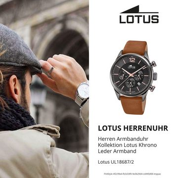 Lotus Quarzuhr Lotus Herrenuhr Khrono Armbanduhr Leder, (Analoguhr), Herren Armbanduhr rund, groß (ca. 43mm), Edelstahl, Luxus