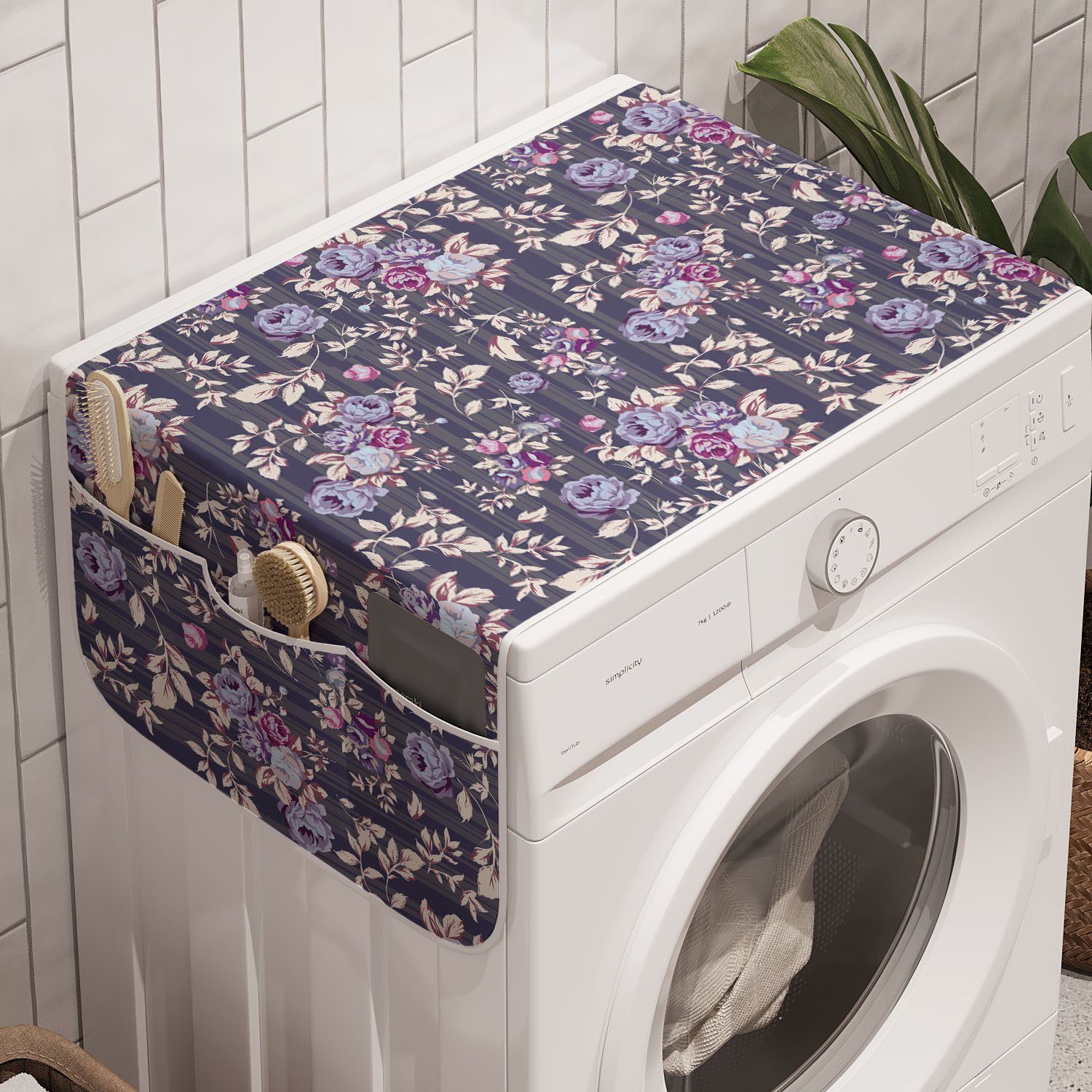Abakuhaus Badorganizer Anti-Rutsch-Stoffabdeckung für Waschmaschine und Trockner, Blumen Muster der blühenden Rosen