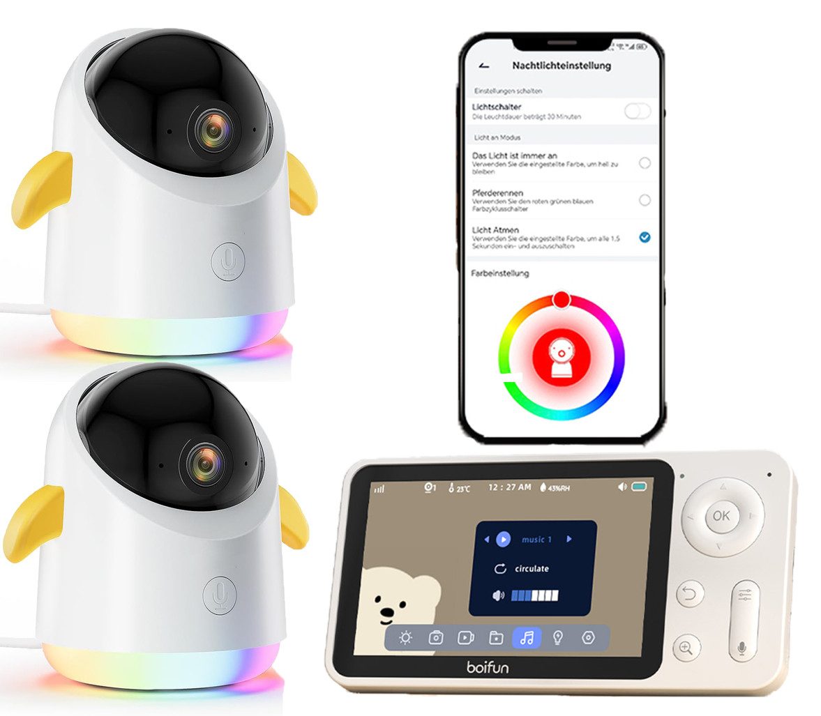 Babyphone 2K/3MP Babyphone mit Kamera und App IR/RBG Nachtsicht