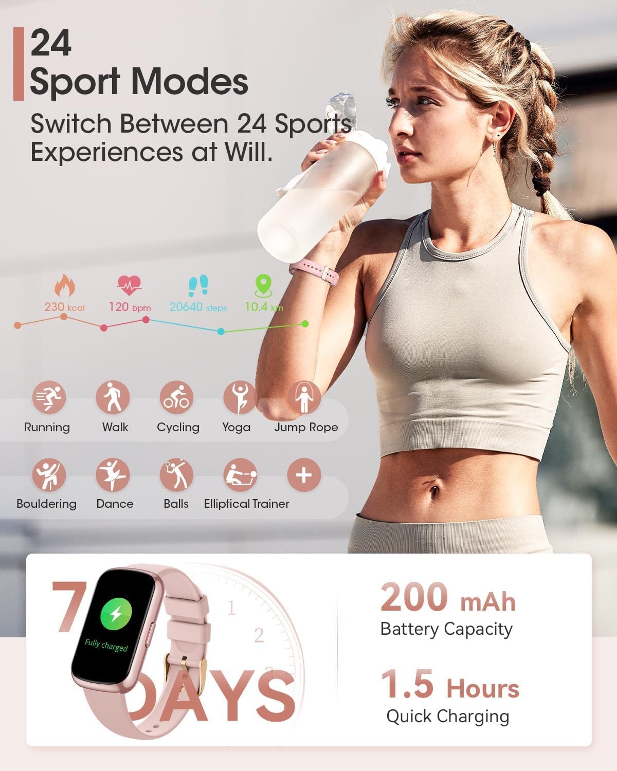 NAIXUES CS5 Smartwatch (3,7 cm, android ios), Smartwatch Damen Fitness Uhr mit Nachrichtenanzeige und Zyklus App