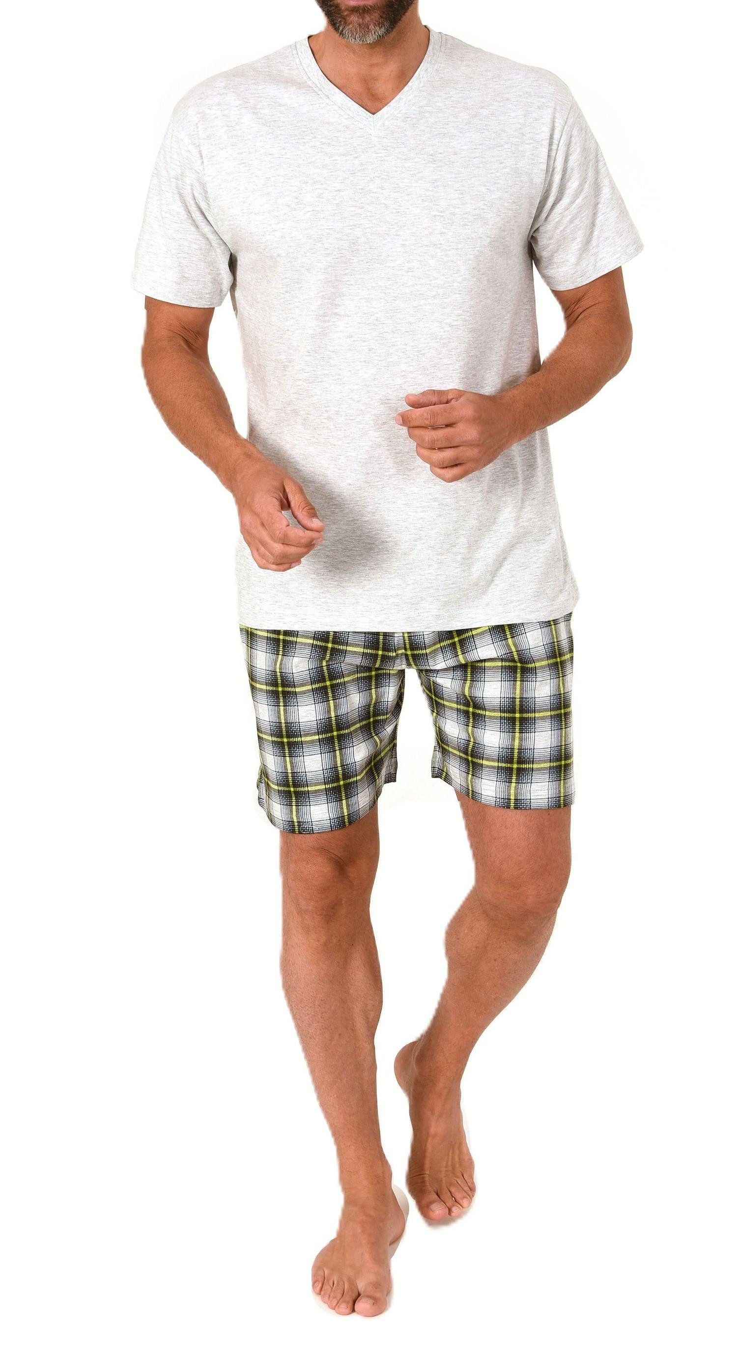 Normann Pyjama Normann Herren kurzarm Schlafanzug Shorty mit karierter Hose