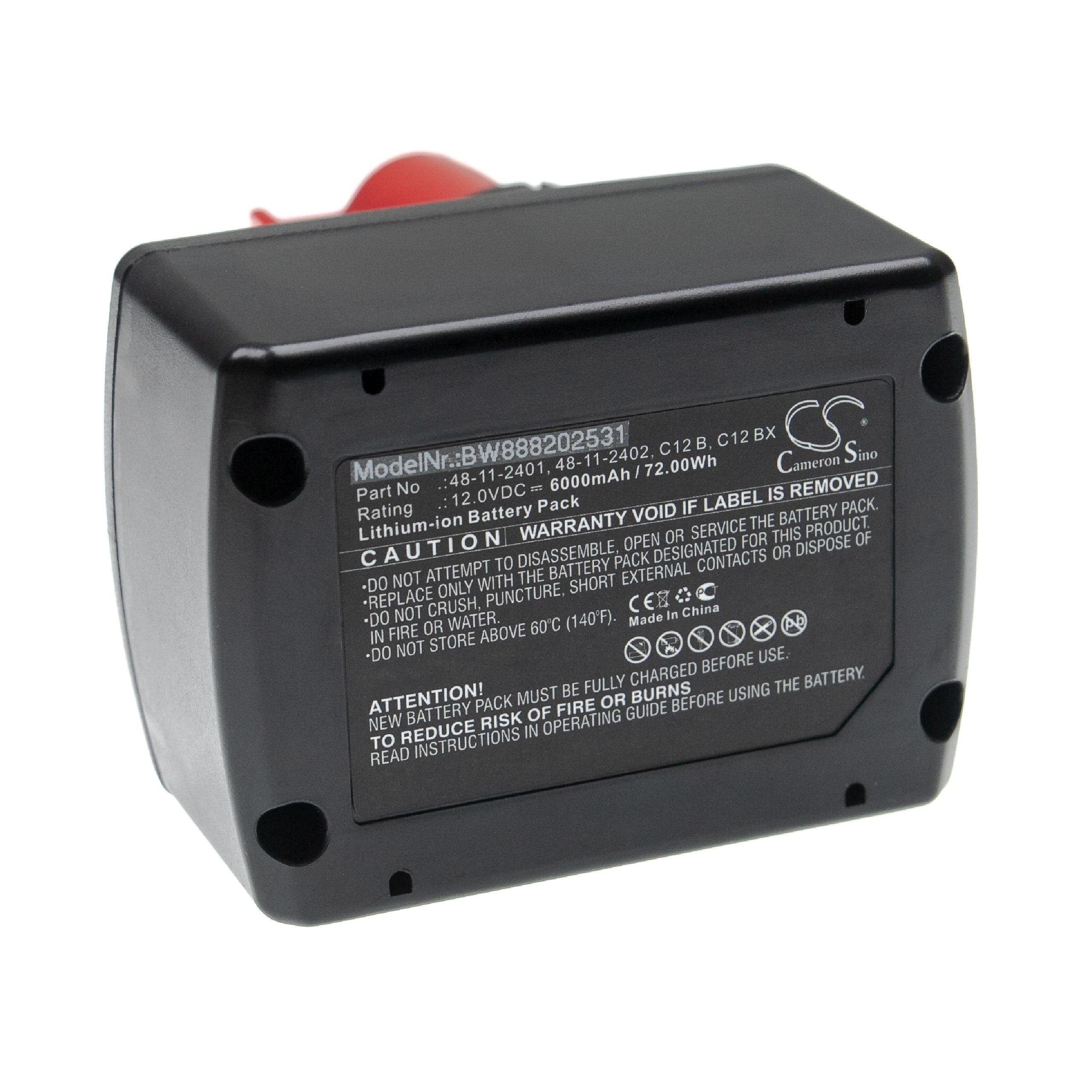 vhbw Akku passend für Milwaukee M12 BPP2D-402B, M12 BPP3A, M12 BPP3A-202B, M12 BPP4A Elektrowerkzeug (6000mAh, 12V, Li-Ion) 6000 mAh