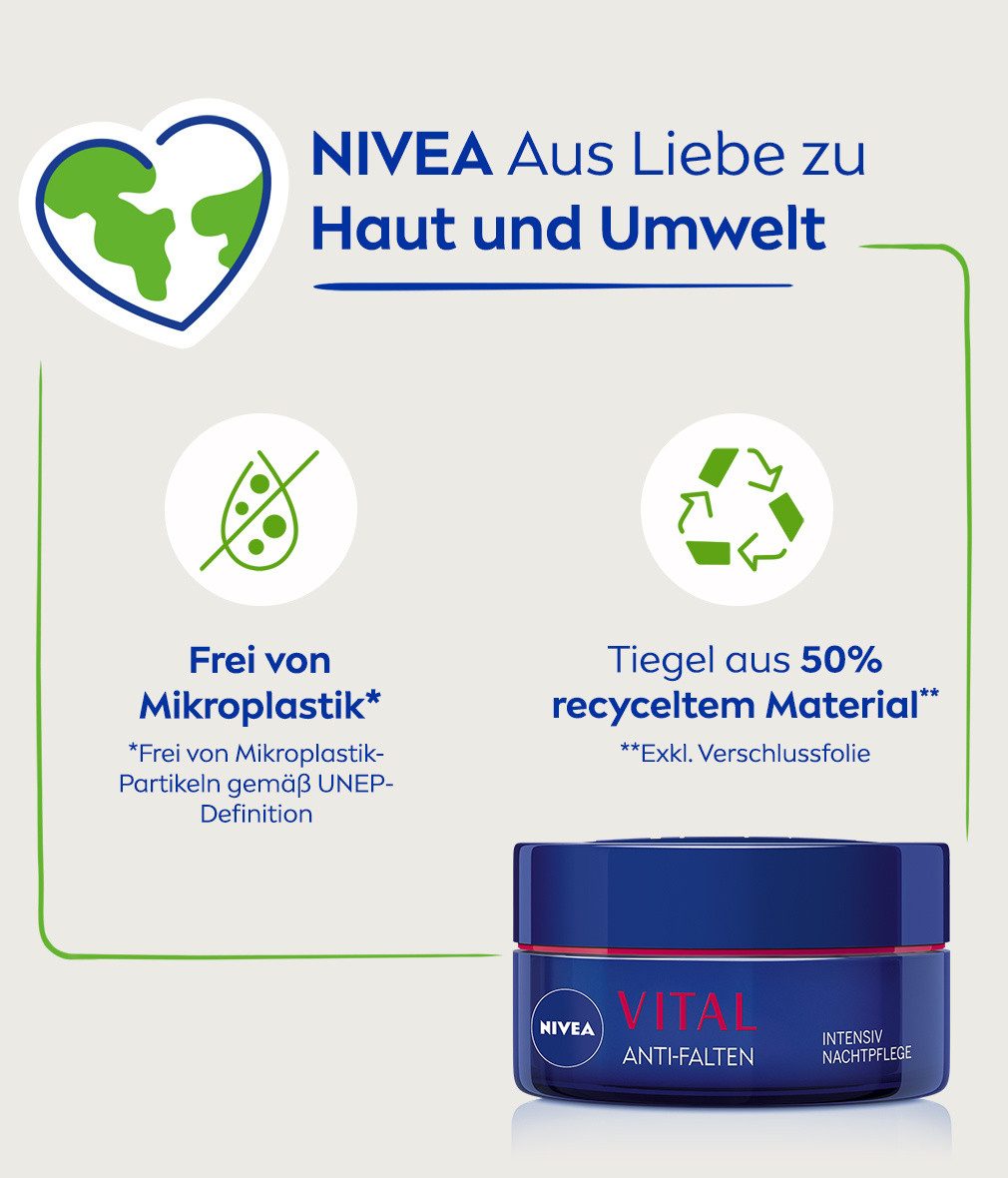 Nivea Nachtcreme VITAL Anti-Falten Intensiv reife Haut 2 x 50 ml, 2-tlg., Calcium, Perlenextrakte