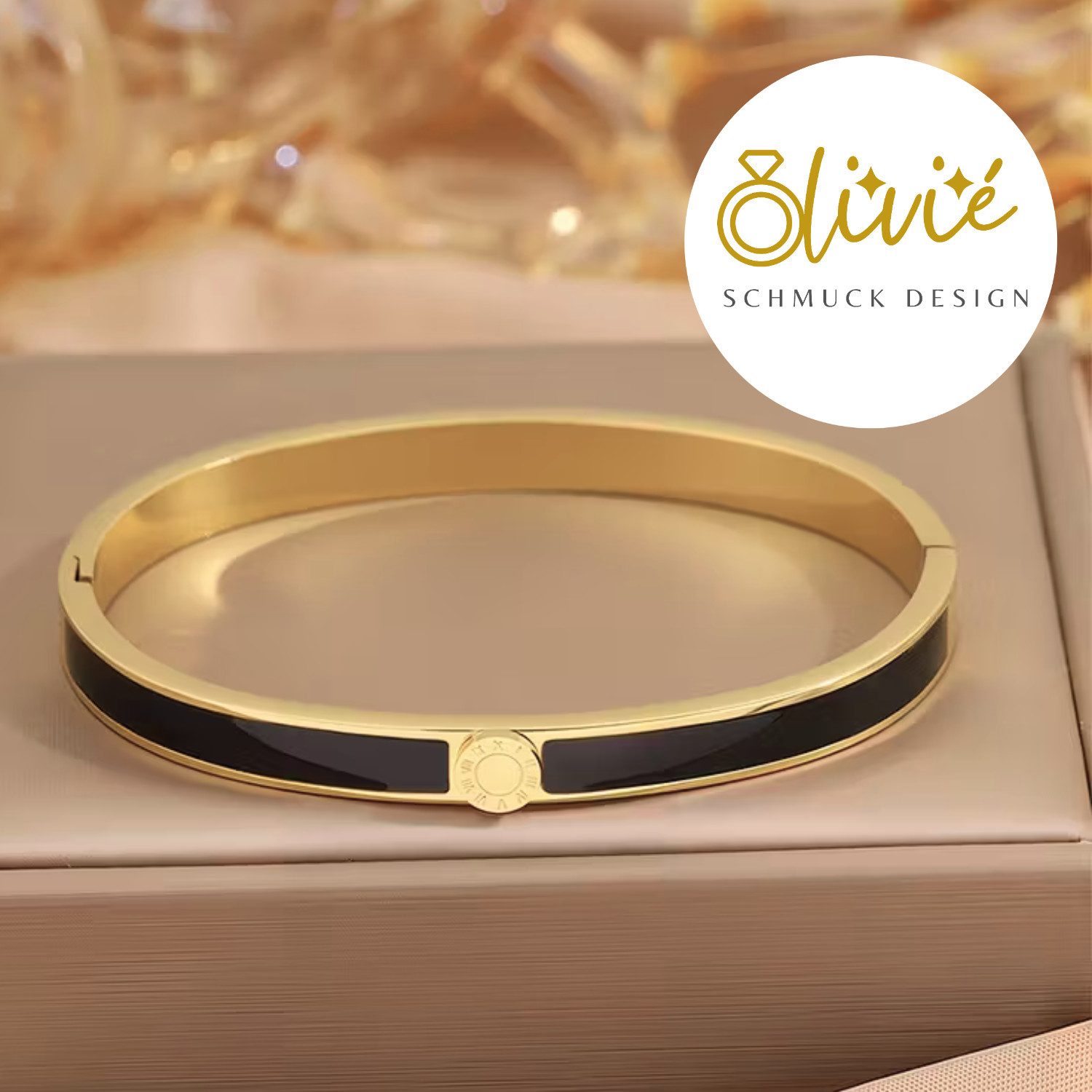 XCOAST Armreif Luxus Damen in Schwarz – hochwertig vergoldet, elegant (mit Schmucktasche, armreif damen leicht komfortabel), mit Verschluss, Schwarzes Armband Damen elegant