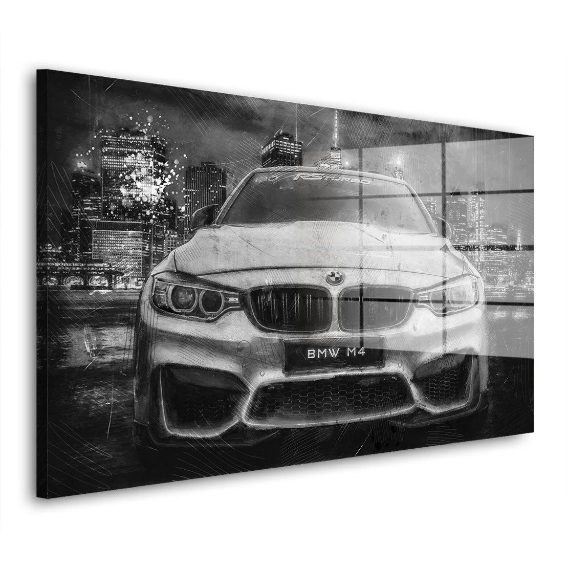 Artedinoi Acrylglasbild BMW M4 abstrakt Black & White Acrylglas Wandbild Bild Wanddeko Wohnzim