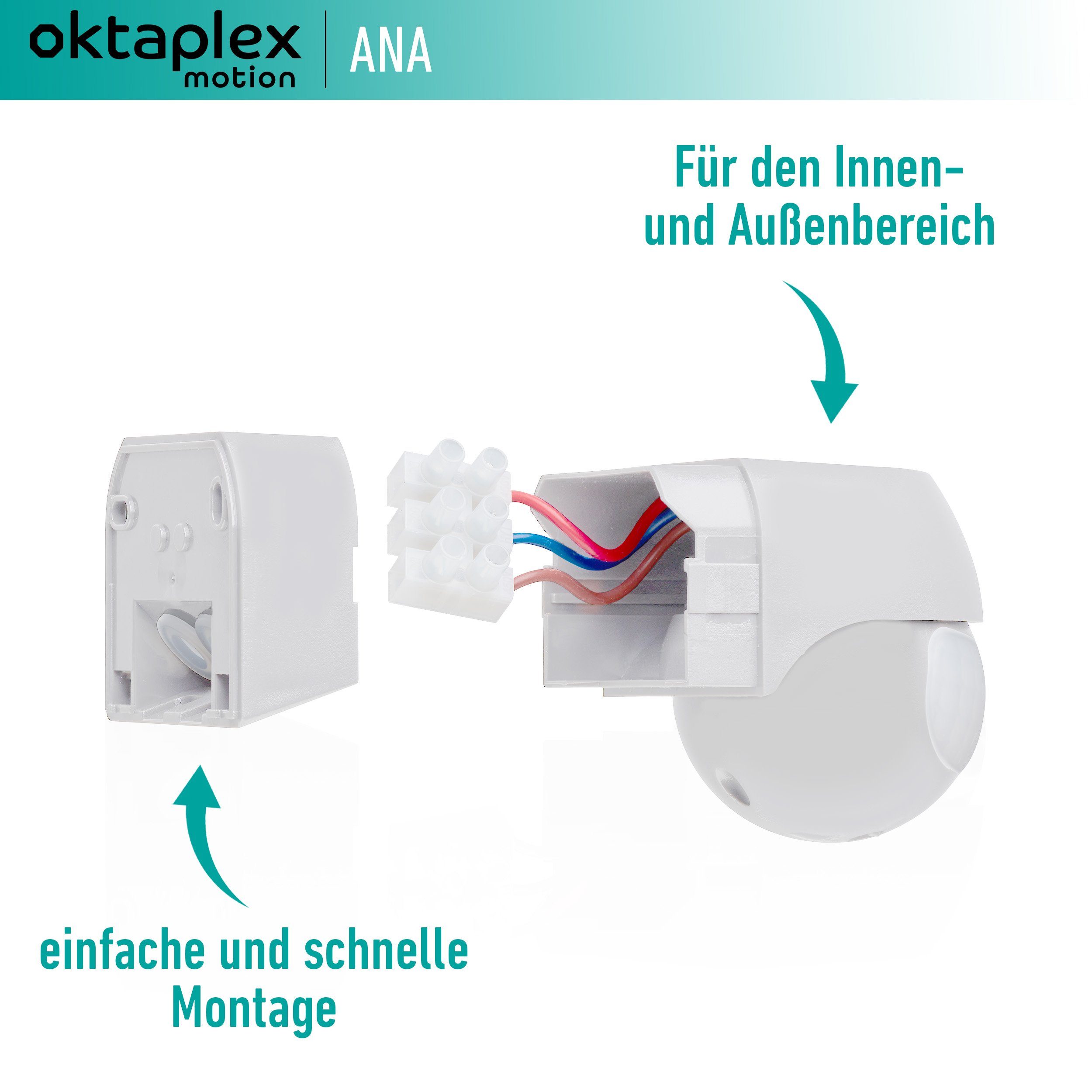 Oktaplex motion Bewegungsmelder Ana IP44 230V, / weiss 12m Reichweite Infrarotsensor 180° Aufputz schwenkbar