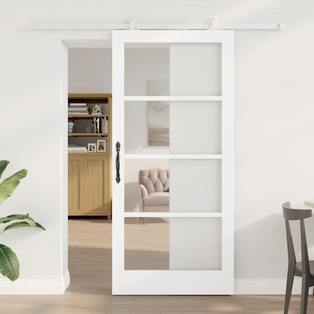 vidaXL Haustür Schiebetür ORKDAL 93 x 202 cm Massivholz Kiefer und Glas Weiß (1-St)