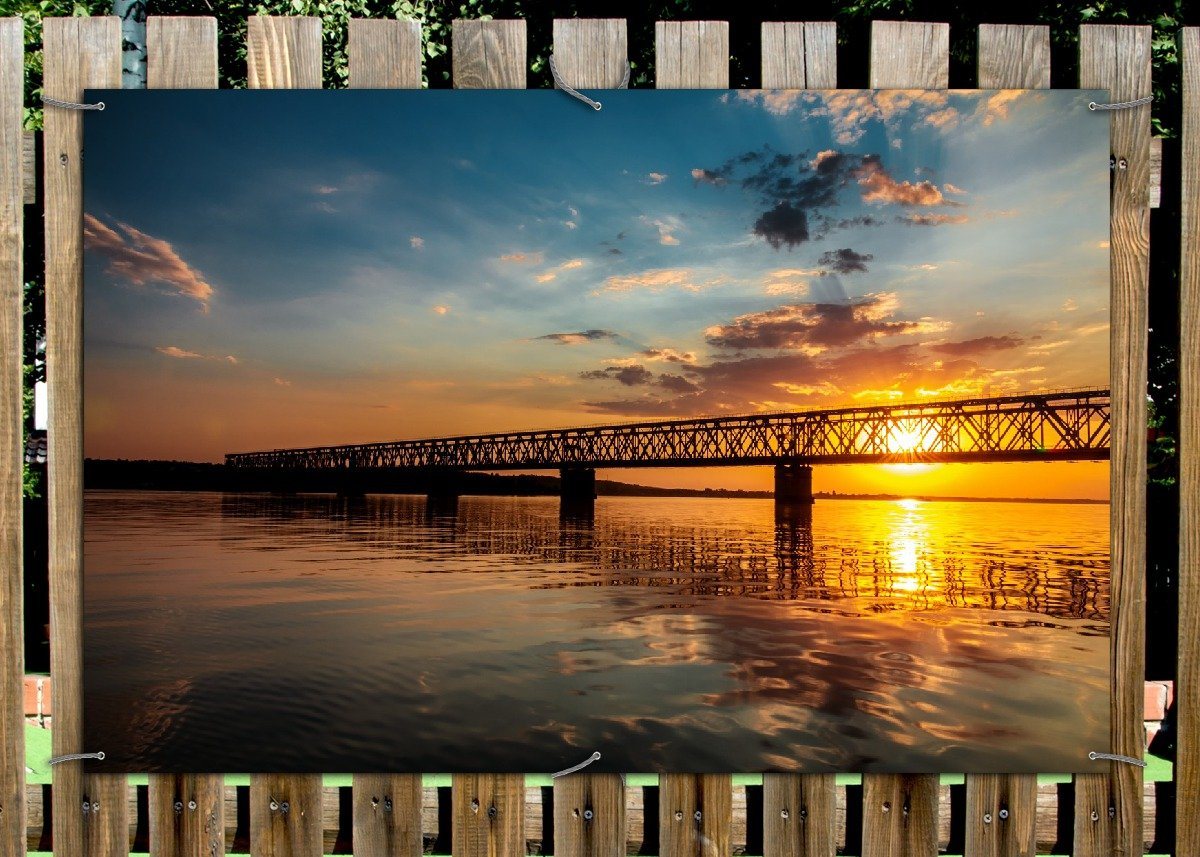 Thumbnail - Wallario Sichtschutzzaunmatten Brücke bei Sonnenuntergang