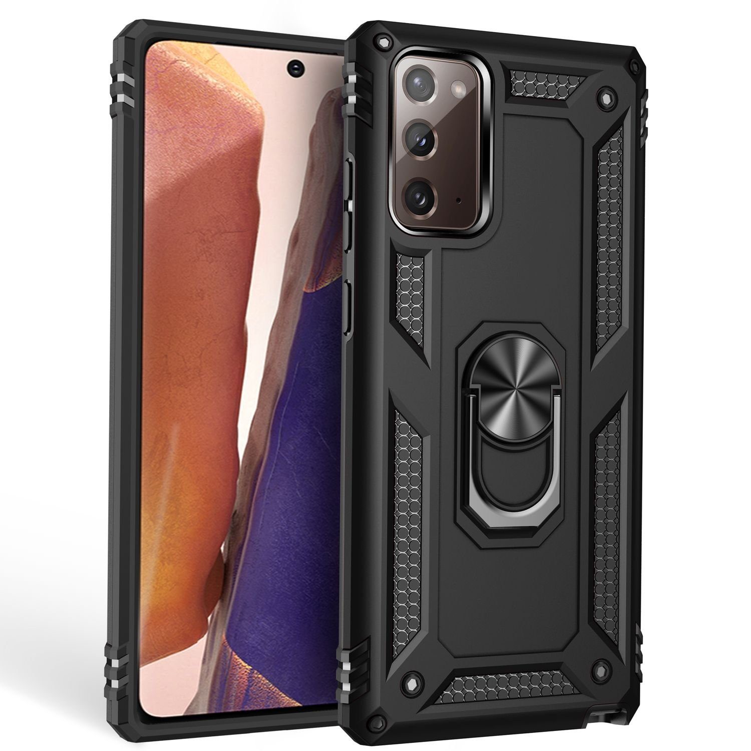 Nalia Smartphone-Hülle Samsung Galaxy Note 20, Outdoor Military Style Hülle mit Ring / Extrem Schützend / Panzer Case