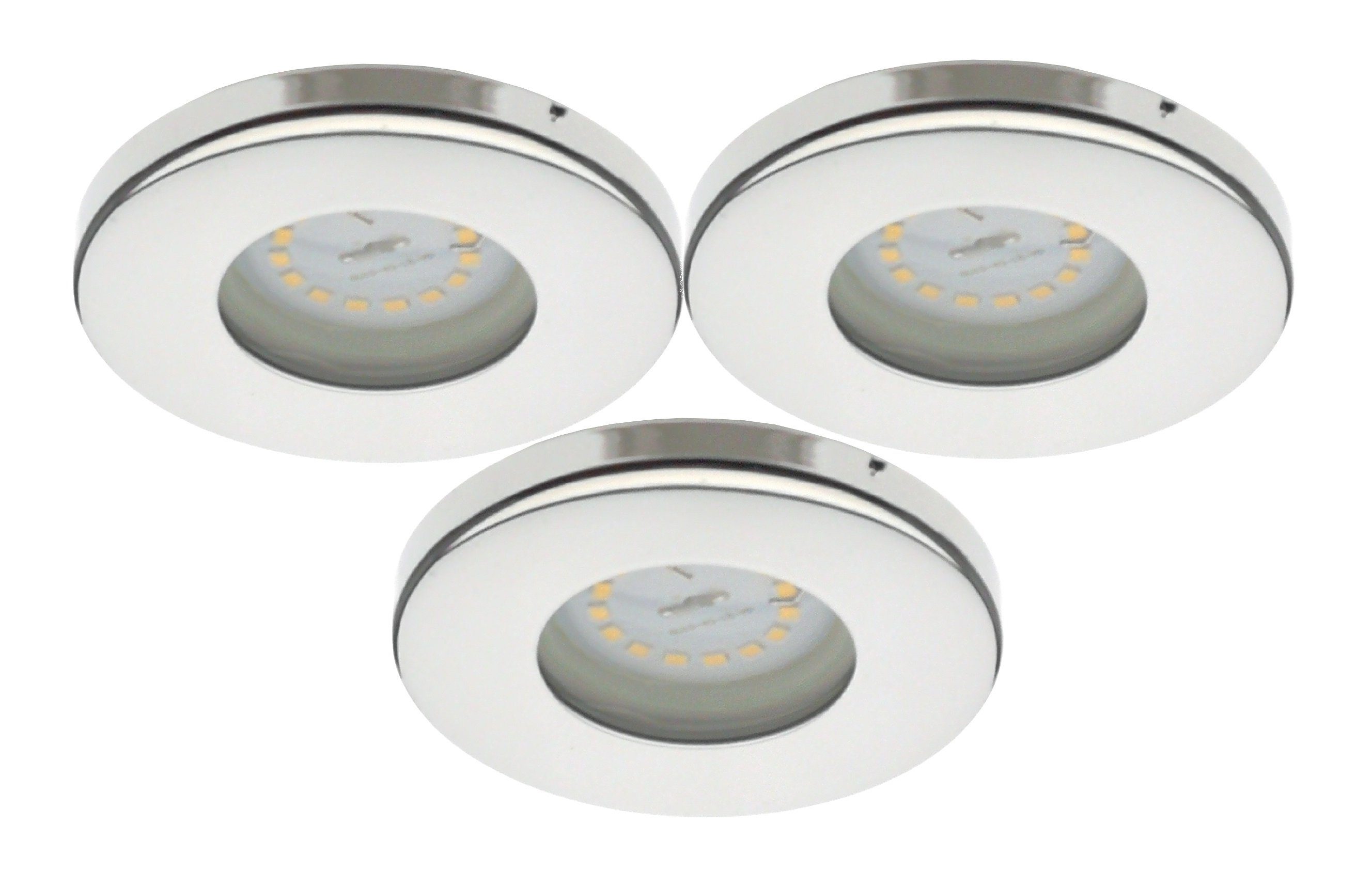 TRANGO LED Einbauleuchte, 3er Set IP65 LED Einbaustrahler 6729IP65-038GUSDAK Edelstahl Chrom inkl. 3x 5 Watt 3-Stufen dimmbar GU10 LED Leuchtmittel 3000K warmweiß Bad, Außen, warmweiß, Einbauspot, Deckenleuchte, Deckenspots