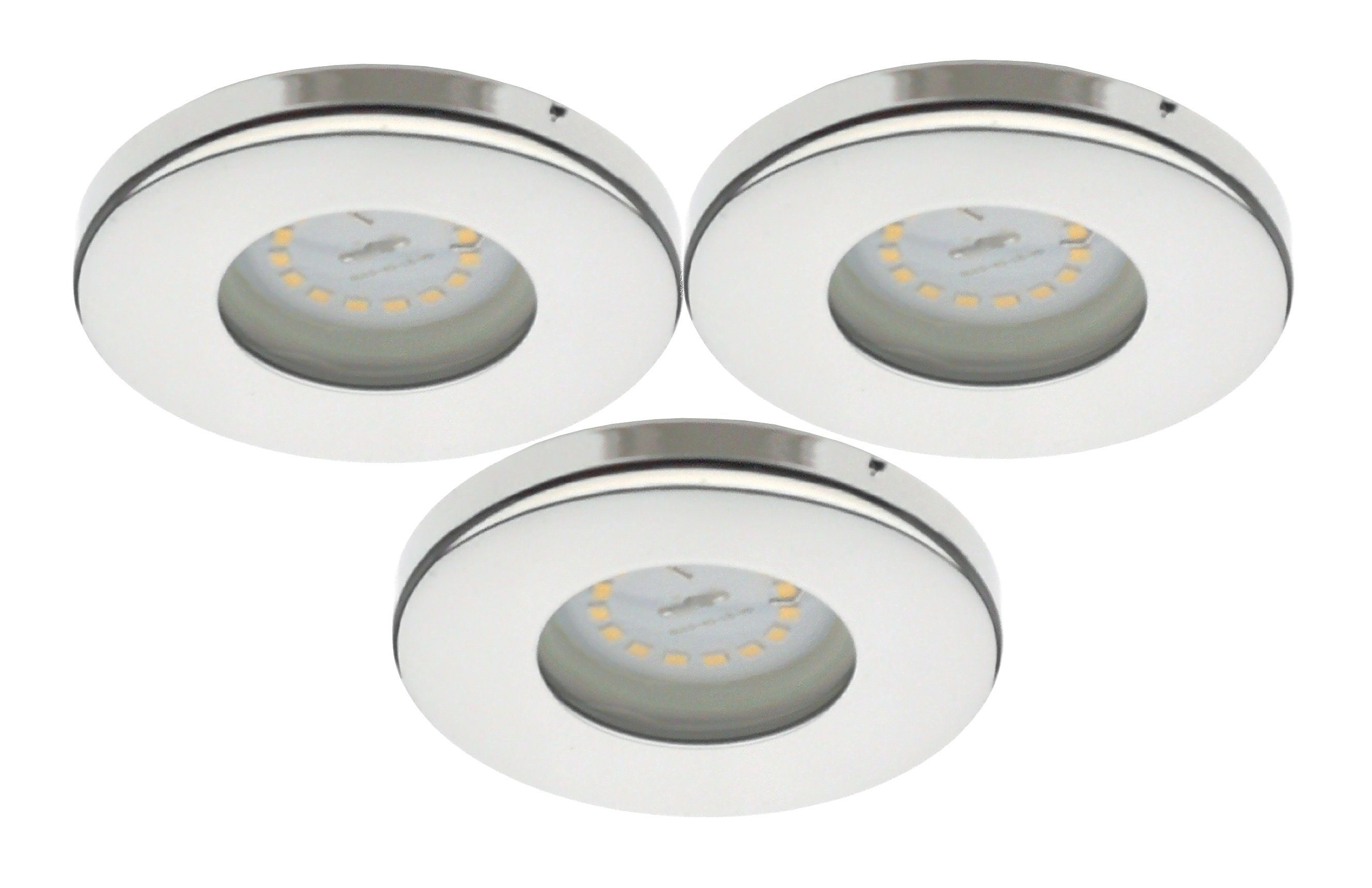 TRANGO LED Einbauleuchte, 3er Set IP65 LED Einbaustrahler  6729IP65-038GUSDAK Edelstahl Chrom inkl. 3x 5 Watt 3-Stufen dimmbar GU10 LED  Leuchtmittel 3000K warmweiß Bad, Außen, warmweiß, Einbauspot,  Deckenleuchte, Deckenspots