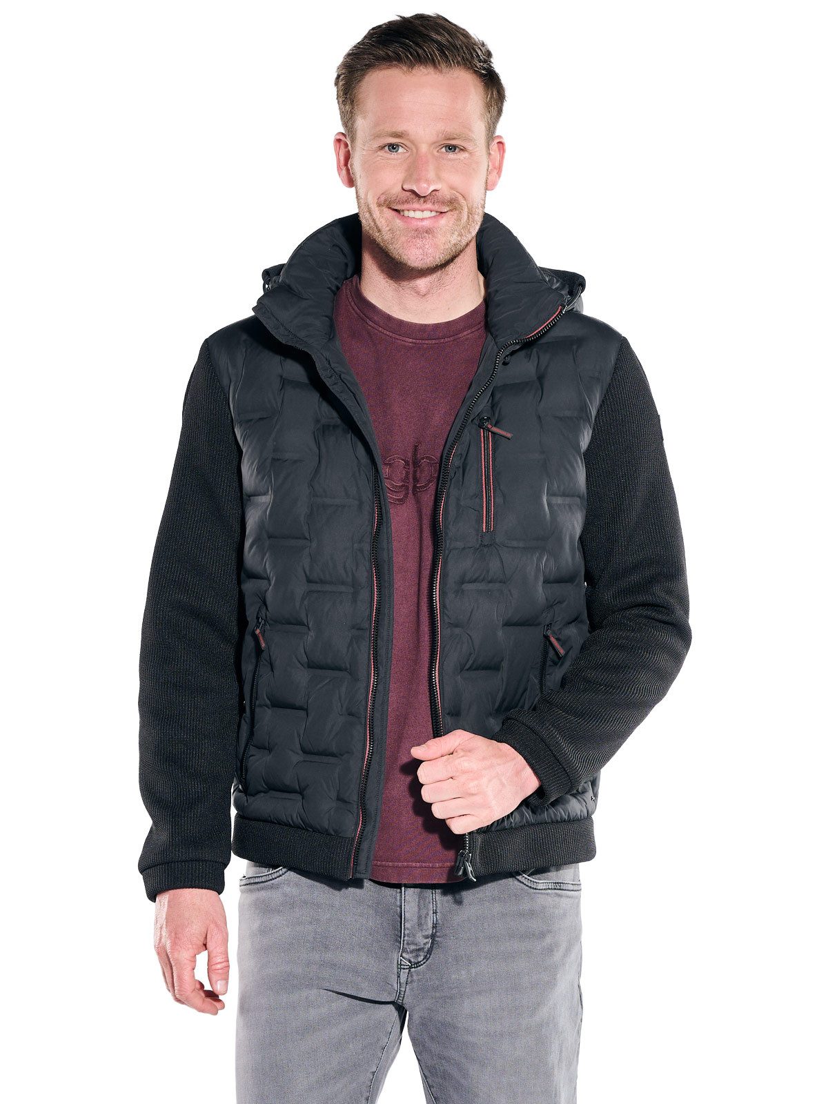 Engbers Steppjacke Herren Steppjacke mit Strickärmeln, Schwarz