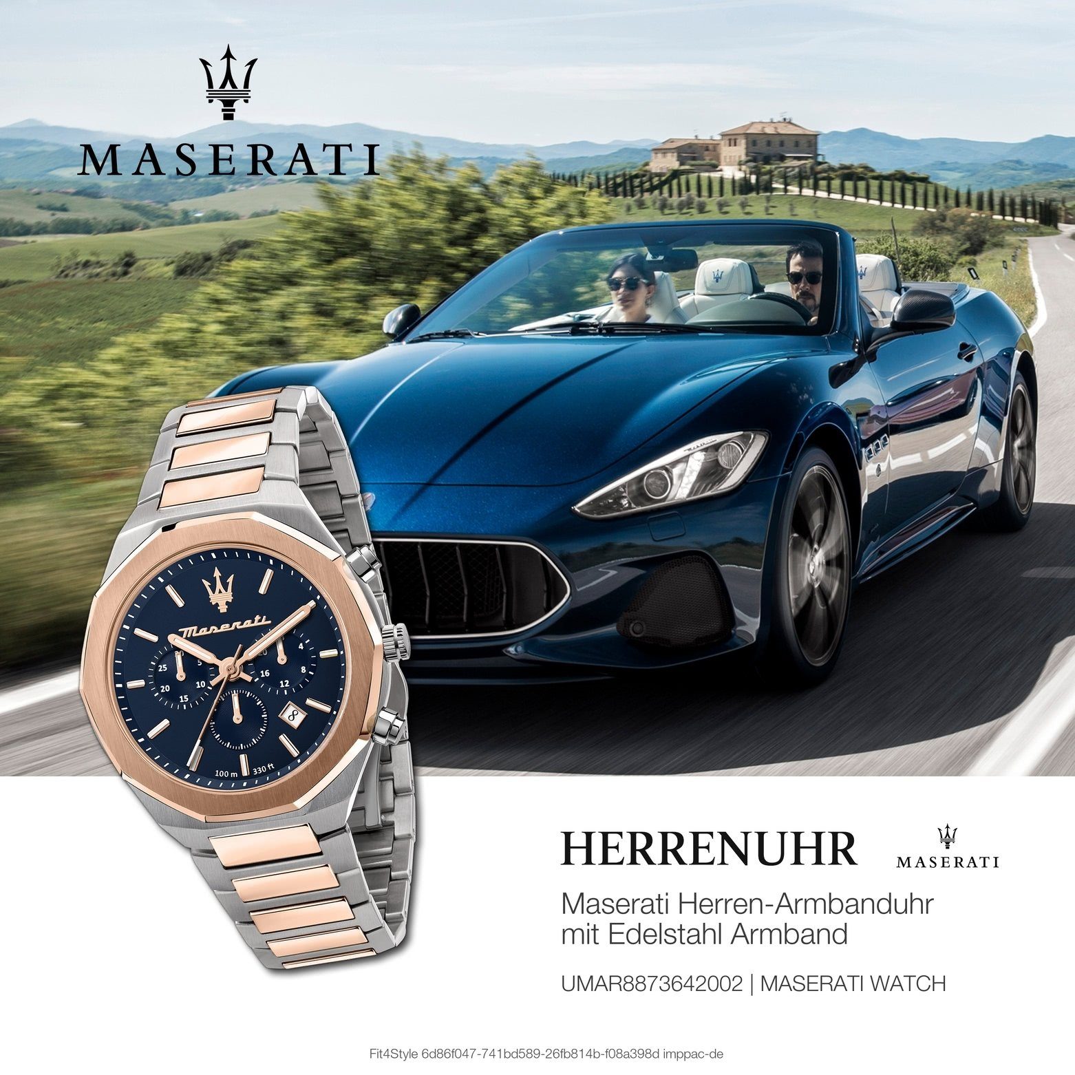 MASERATI Chronograph Maserati Damenuhr Chronograph STILE, (Chronograph), Herren, Damenuhr rund, groß (ca. 45mm) Edelstahlarmband, Made-In Italy