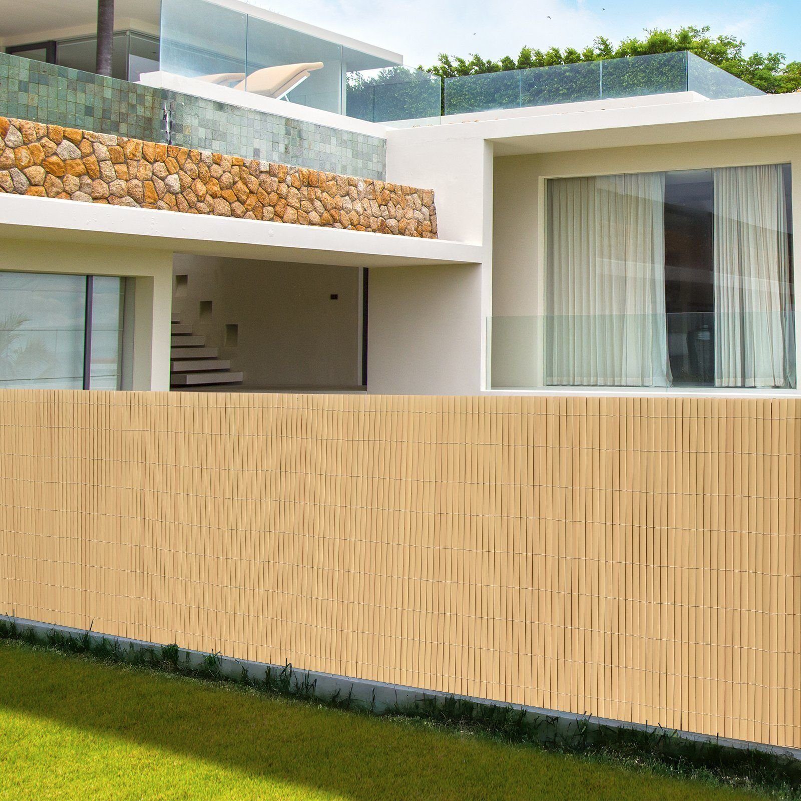 Femor Sichtschutzzaunmatten PVC Balkonsichtschutz Sichtschutzzaun Garten Balkon Terrasse, (1x3m Sichtschutzzaun Beige, Sichtschutzmatte inkl. Kabelbinder), Wetterfest, UV-beständig, Stabi, witterungsbeständig