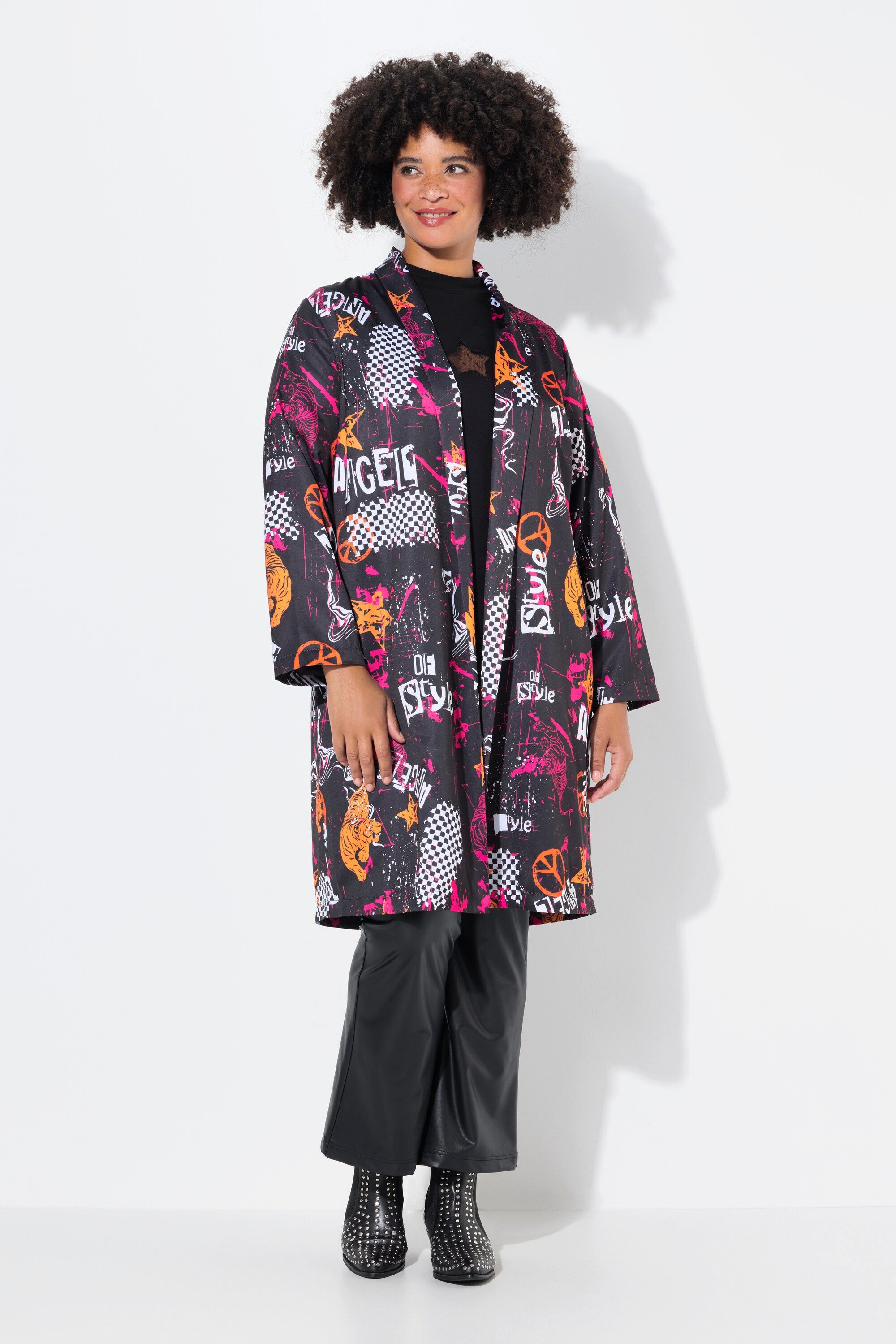 Angel of Style Kimono Kaftan oversized Alloverdruck Satinfutter, Langform, Materialmix
