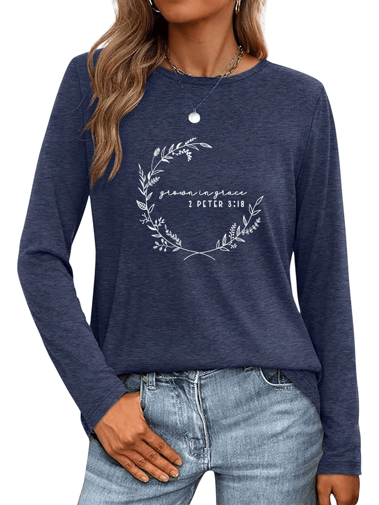 PYLIKE Langarmshirt Damen Herbst bequemes Casual Basic Rundhalsshirt mit La günstig online kaufen